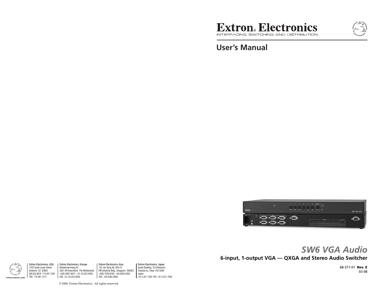 Extron Electronics SW6 VGA A User Manual | 19 pages