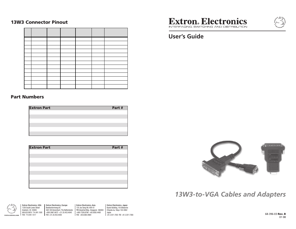 Extron Electronics 13W3 Connector Pinout Rev. B User Manual | 2 pages