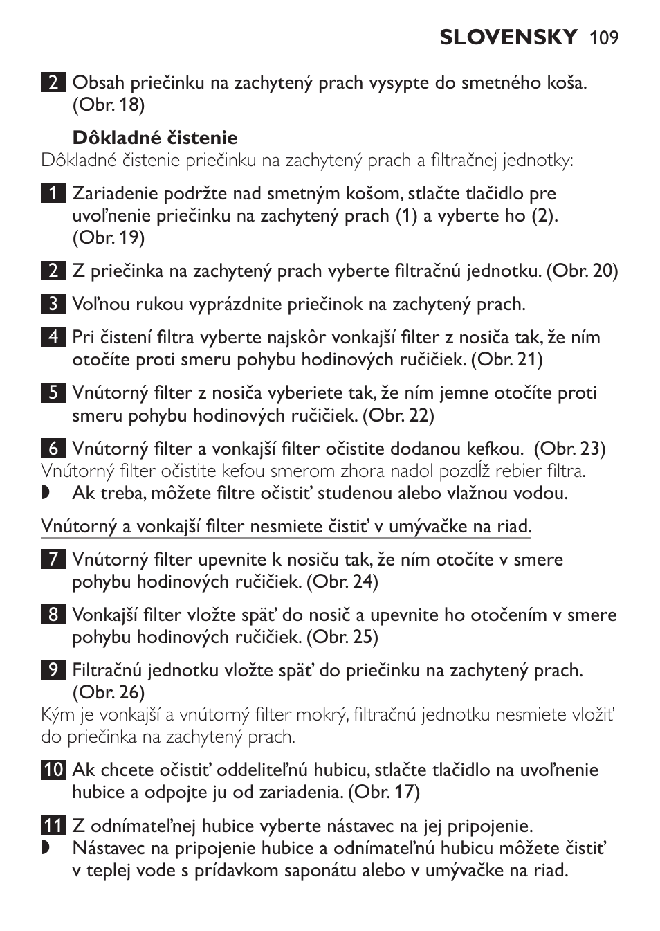 Dôkladné čistenie | Philips FC6092 User Manual | Page 109 / 140