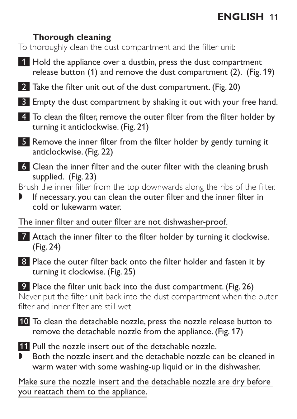 Thorough cleaning | Philips FC6092 User Manual | Page 11 / 140