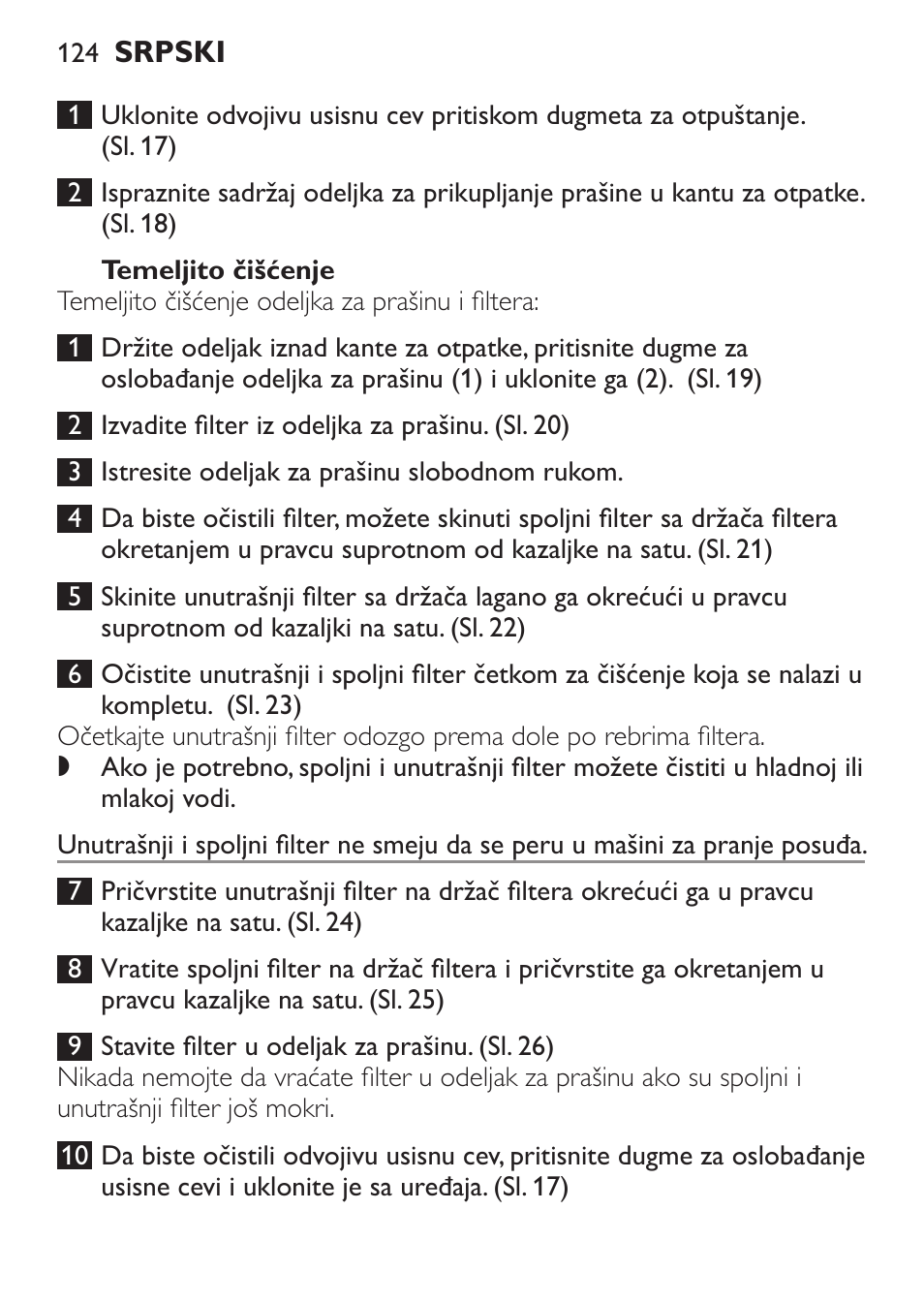 Temeljito čišćenje | Philips FC6092 User Manual | Page 124 / 140