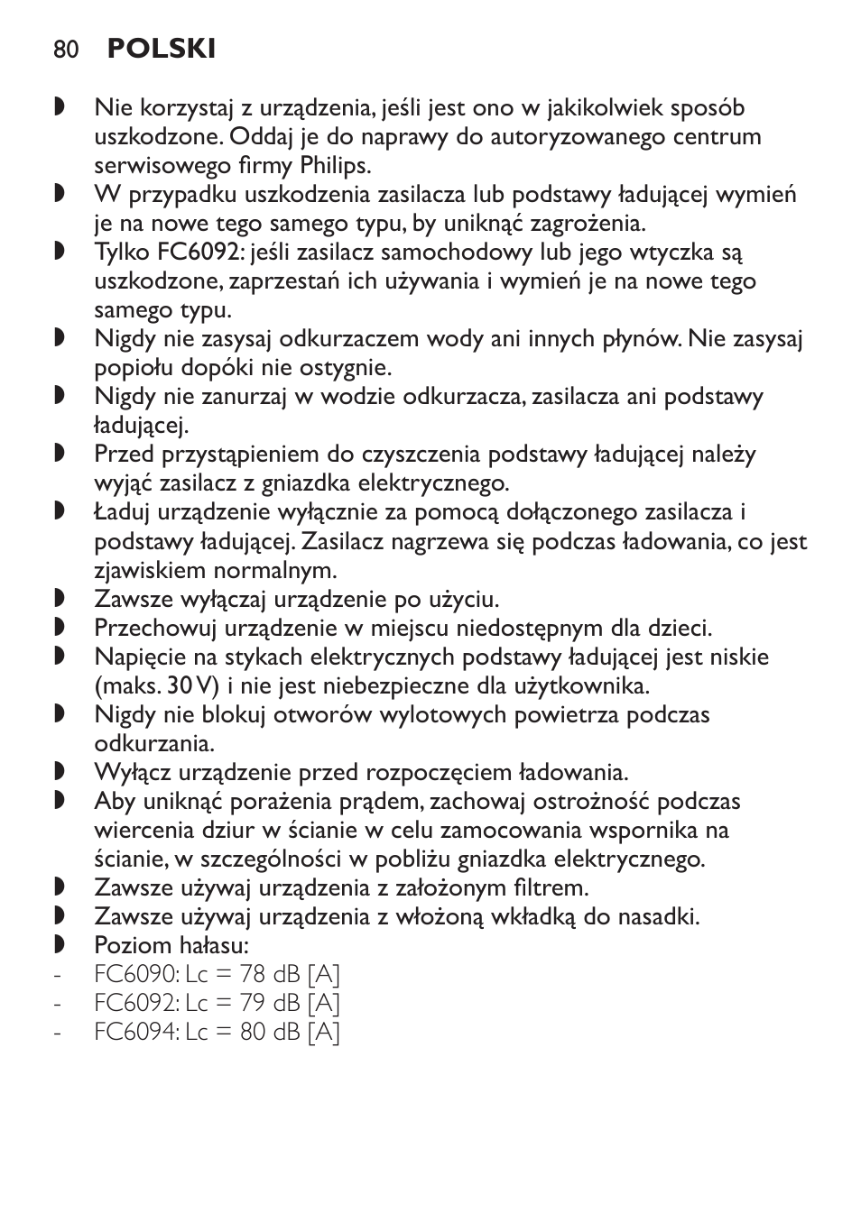 Philips FC6092 User Manual | Page 80 / 140