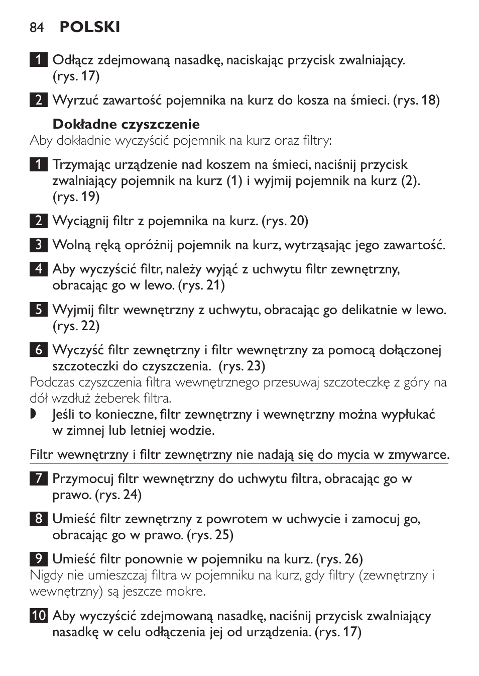 Szybkie czyszczenie, Dokładne czyszczenie | Philips FC6092 User Manual | Page 84 / 140