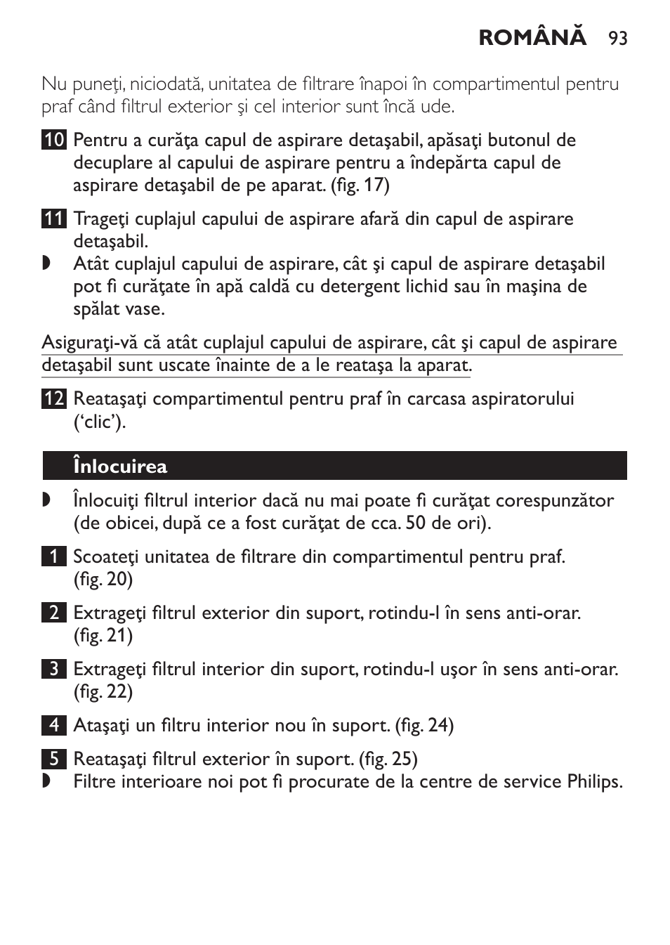 Înlocuirea, Protecţia mediului | Philips FC6092 User Manual | Page 93 / 140