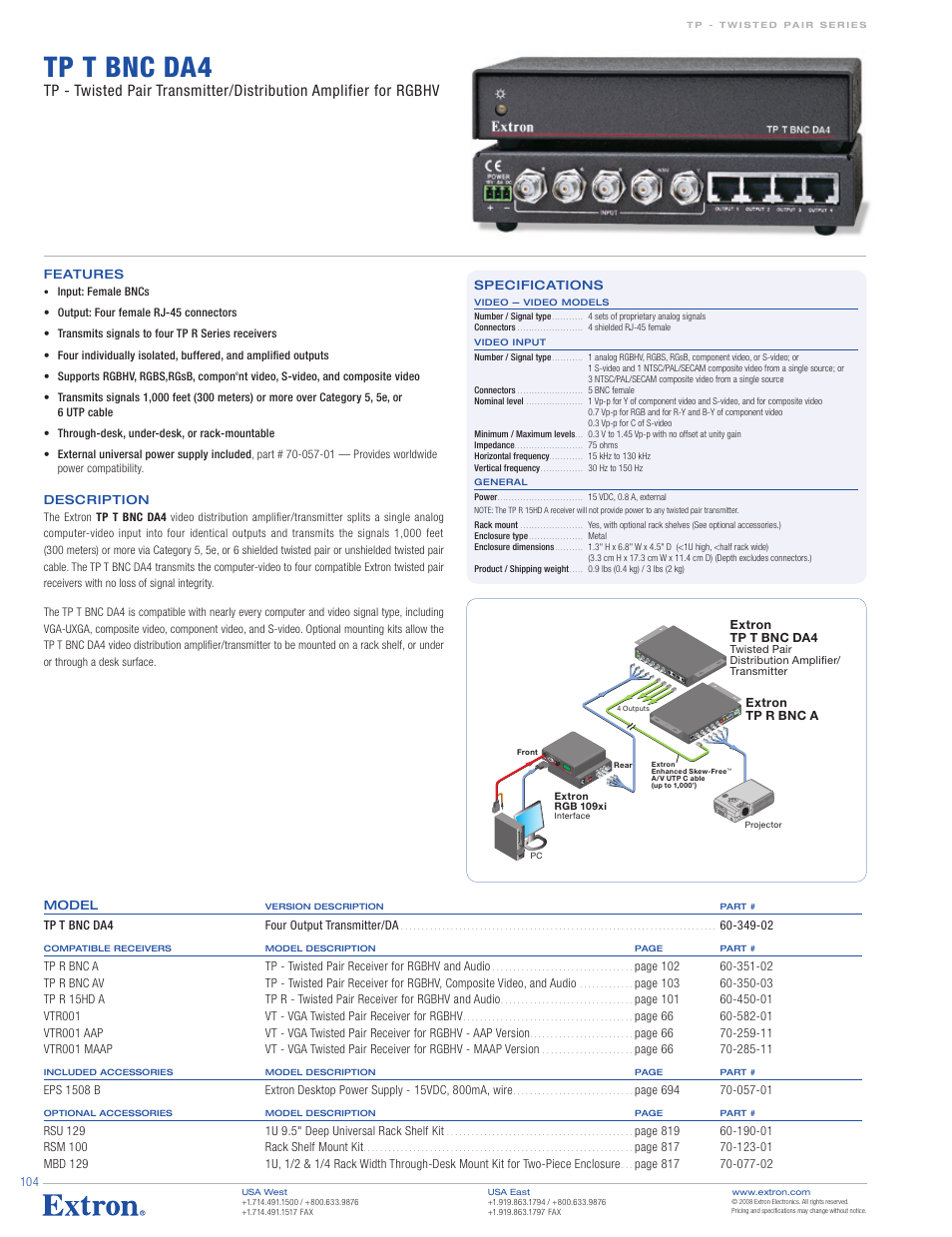 Extron electronic TP T BNC DA4 User Manual | 1 page