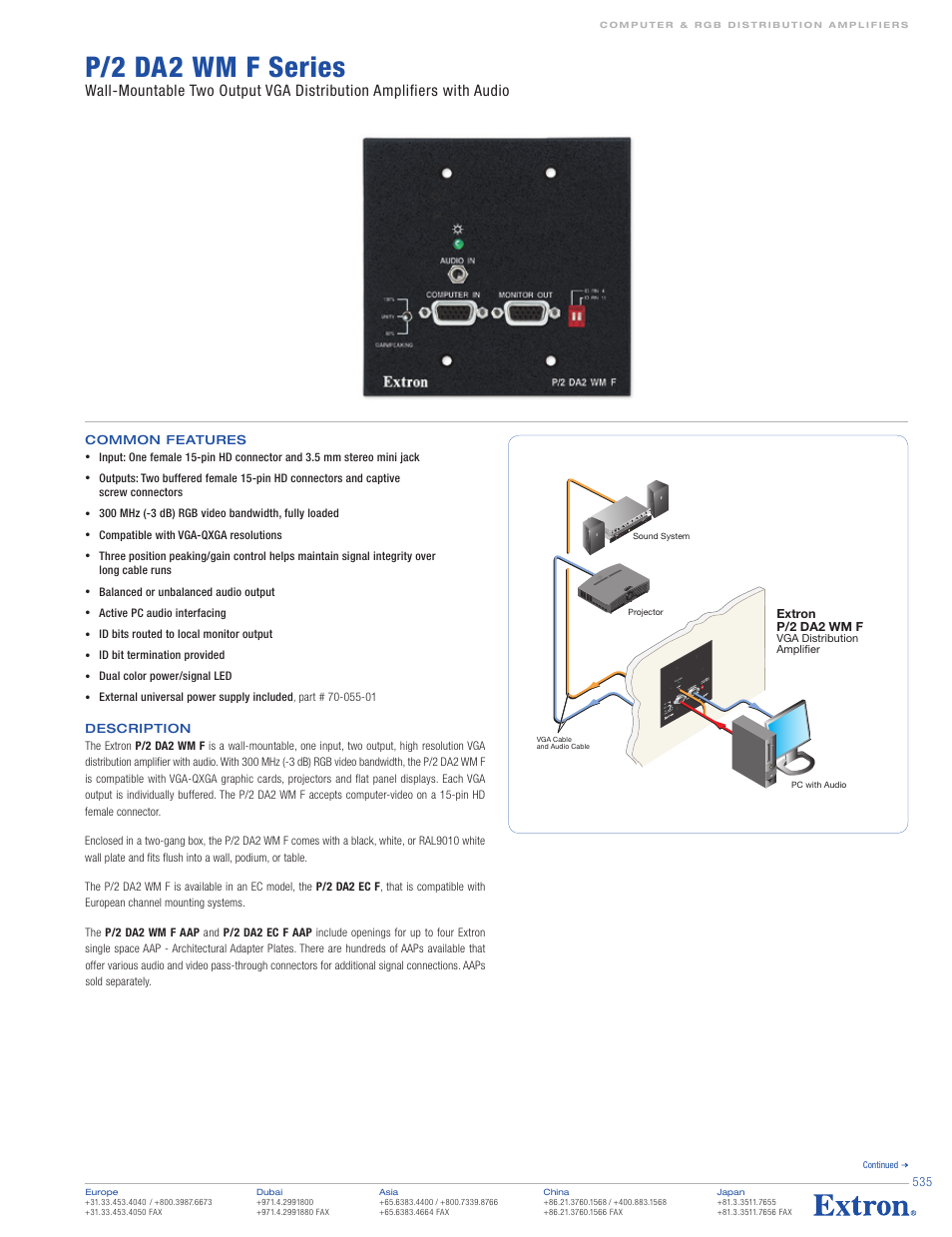 Extron electronic P/2 DA2 WM EC F User Manual | 3 pages