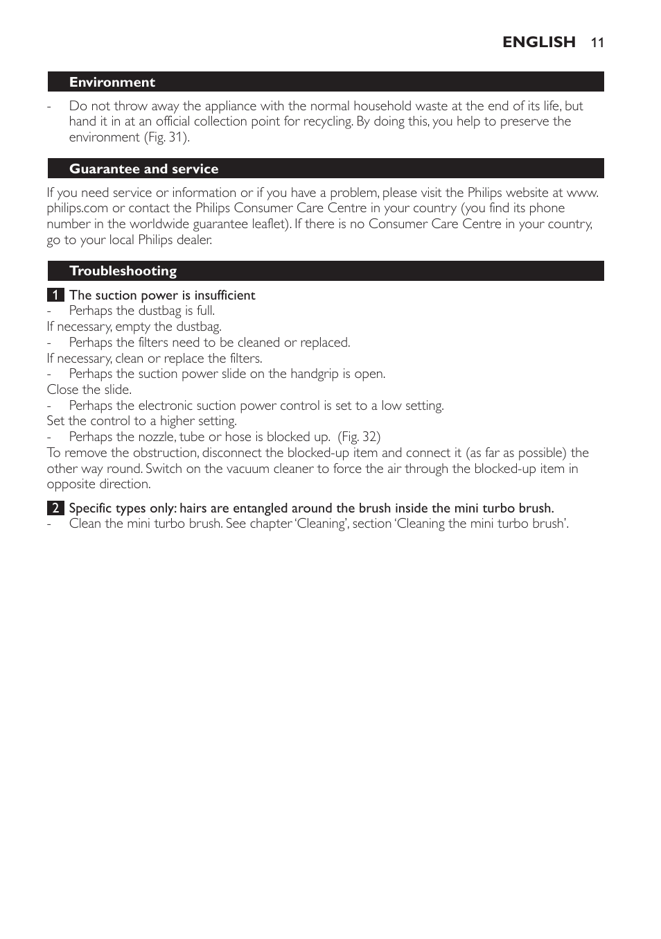 Philips FC8132 User Manual | Page 11 / 116