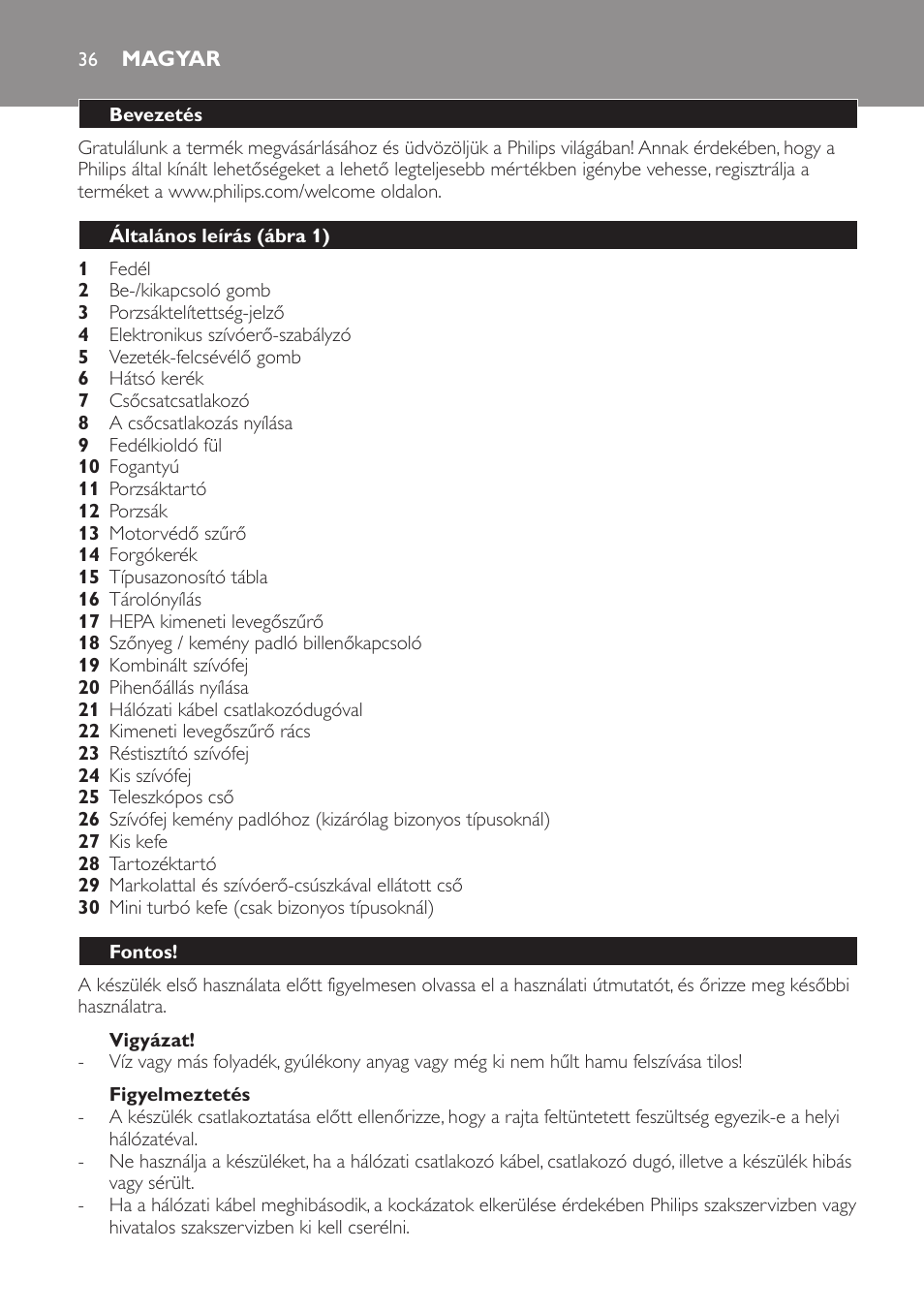 Magyar | Philips FC8132 User Manual | Page 36 / 116