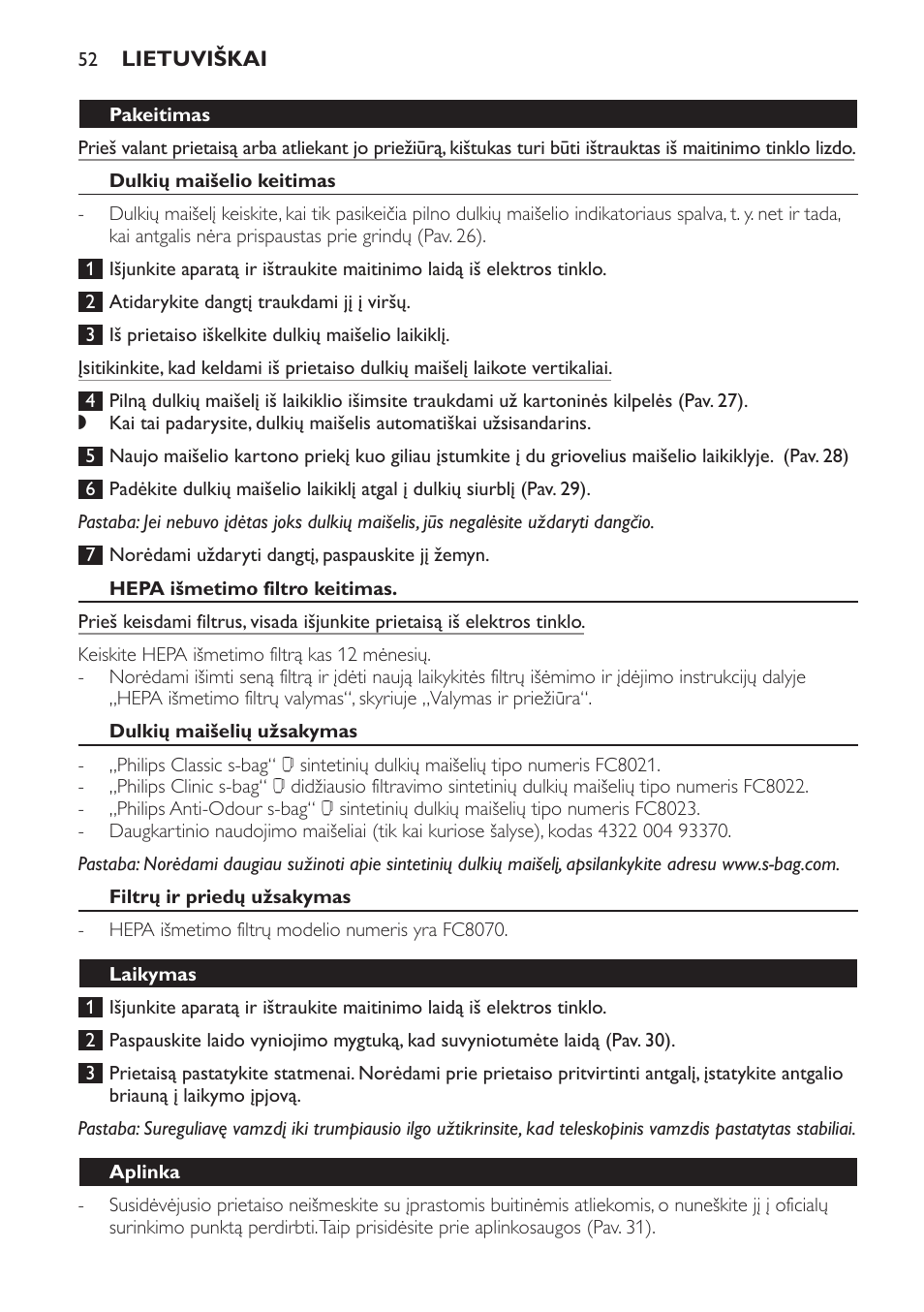 Philips FC8132 User Manual | Page 52 / 116