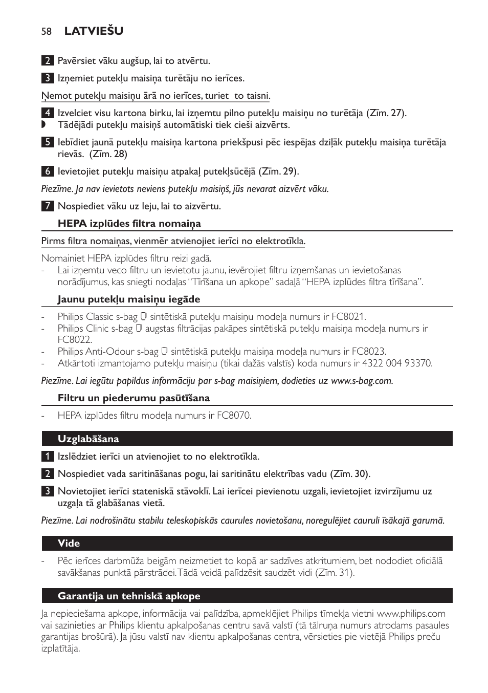 Philips FC8132 User Manual | Page 58 / 116