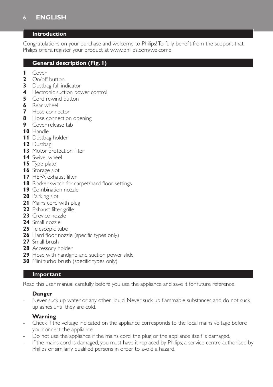 English | Philips FC8132 User Manual | Page 6 / 116