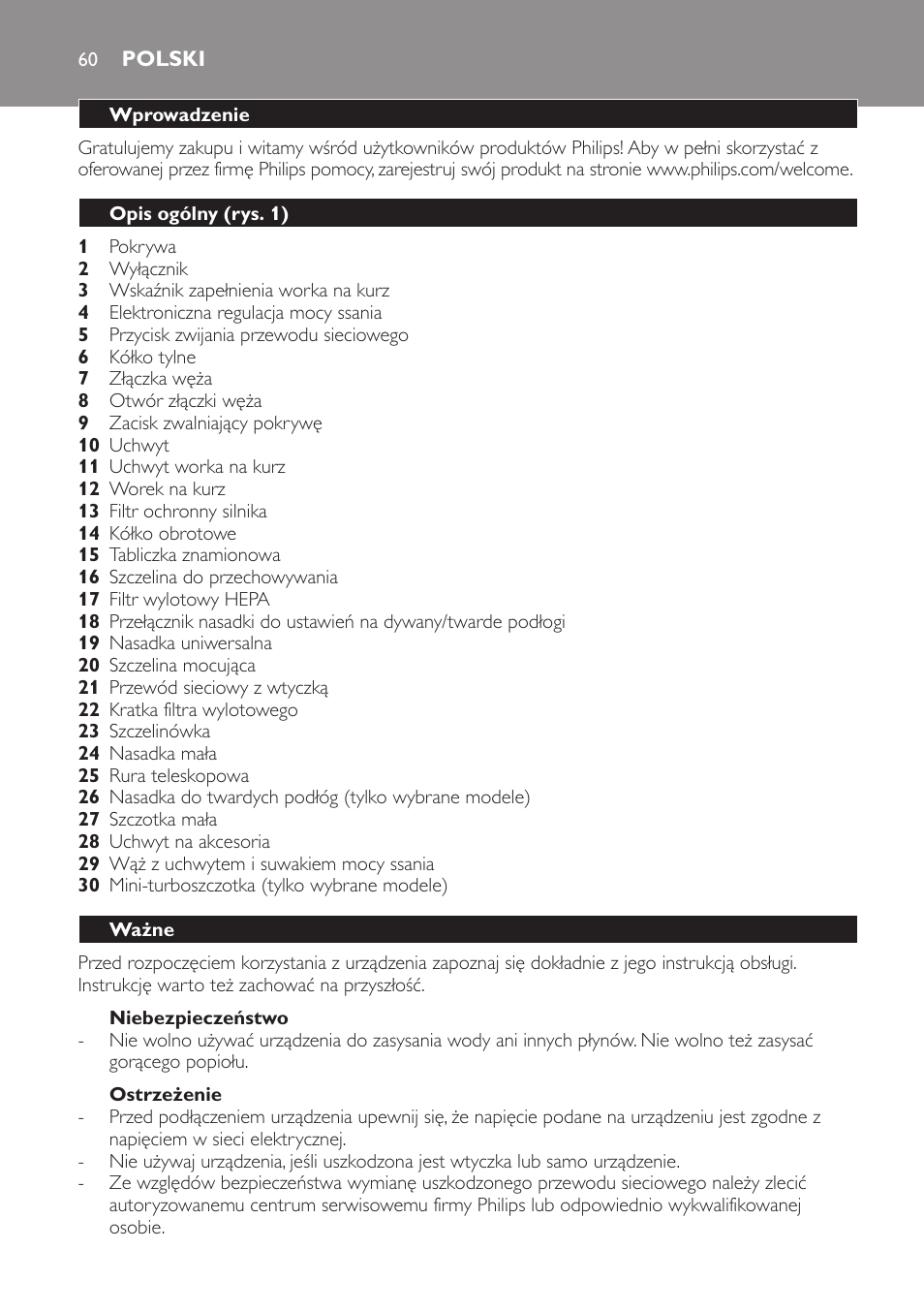 Polski 60 | Philips FC8132 User Manual | Page 60 / 116