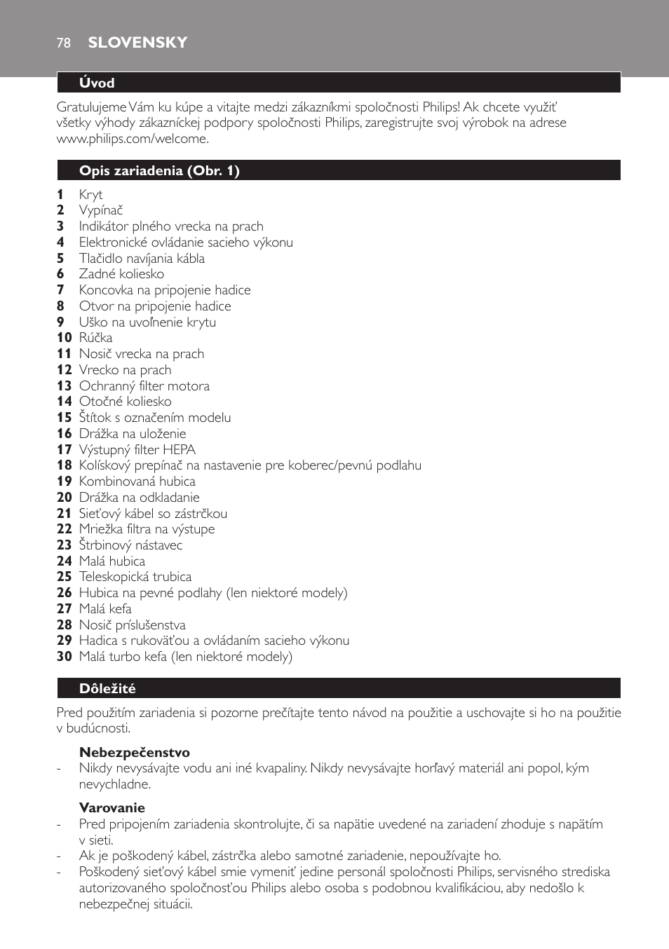 Slovensky | Philips FC8132 User Manual | Page 78 / 116