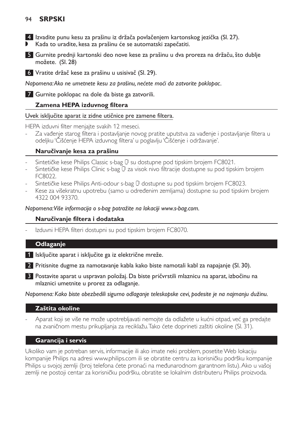 Philips FC8132 User Manual | Page 94 / 116