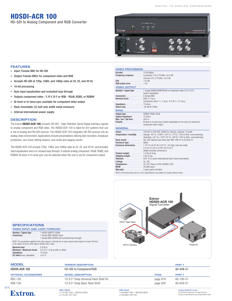 Extron electronic HD-SDI to Analog Component and RGB Converter HDSDI-ACR 100 User Manual | 1 page