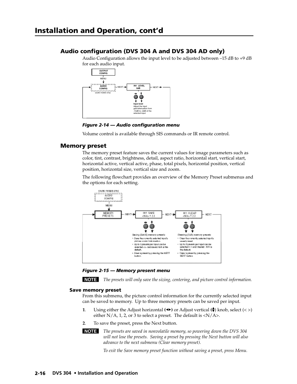 Save memory preset -16, Installation and operation, cont’d | Extron electronic Digital Video Scaler Series DVS 304 AD User Manual | Page 28 / 96