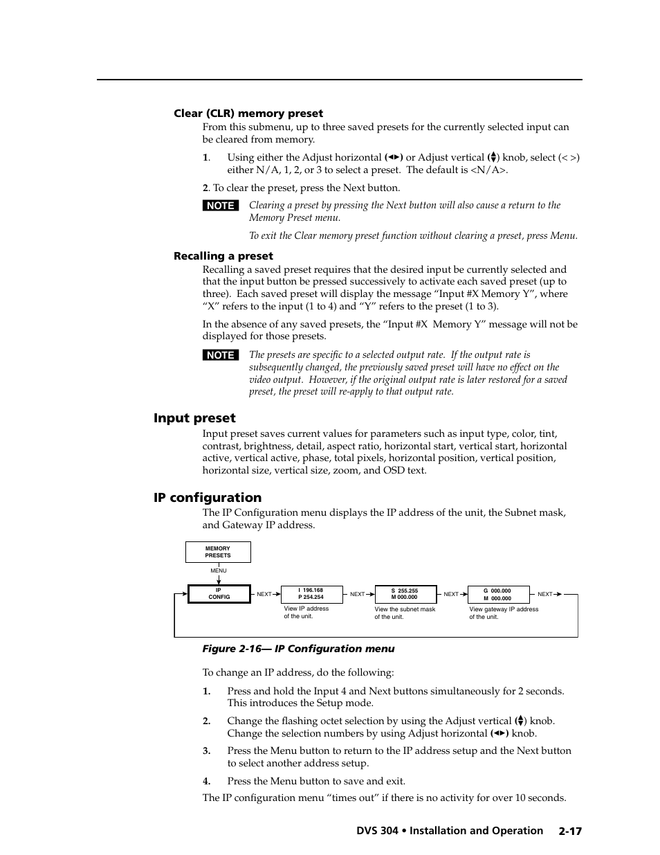 Input preset -17 ip configuration -17, Input preset, Ip configuration | Extron electronic Digital Video Scaler Series DVS 304 AD User Manual | Page 29 / 96