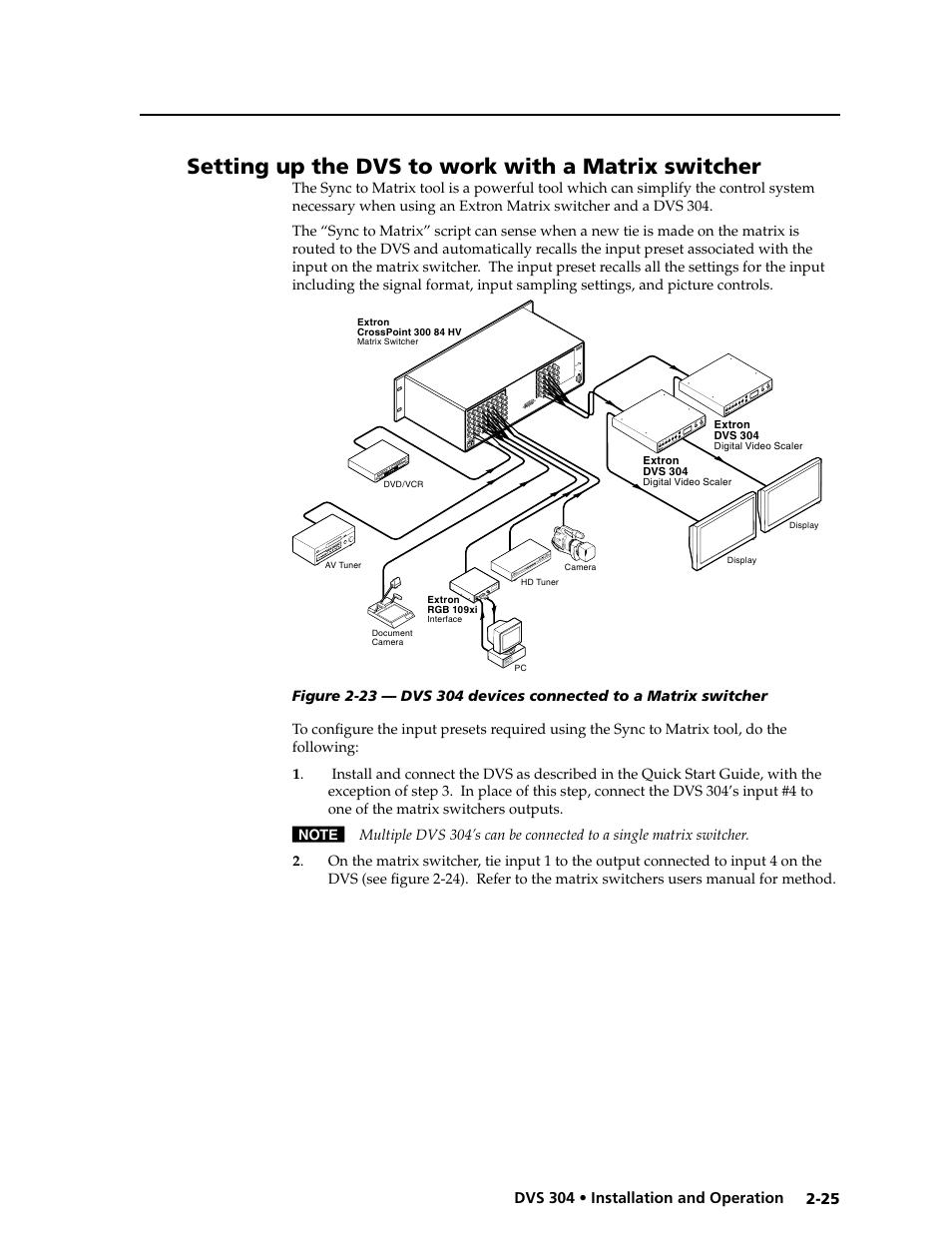 Setting up the dvs to work with a matrix switcher | Extron electronic Digital Video Scaler Series DVS 304 AD User Manual | Page 37 / 96