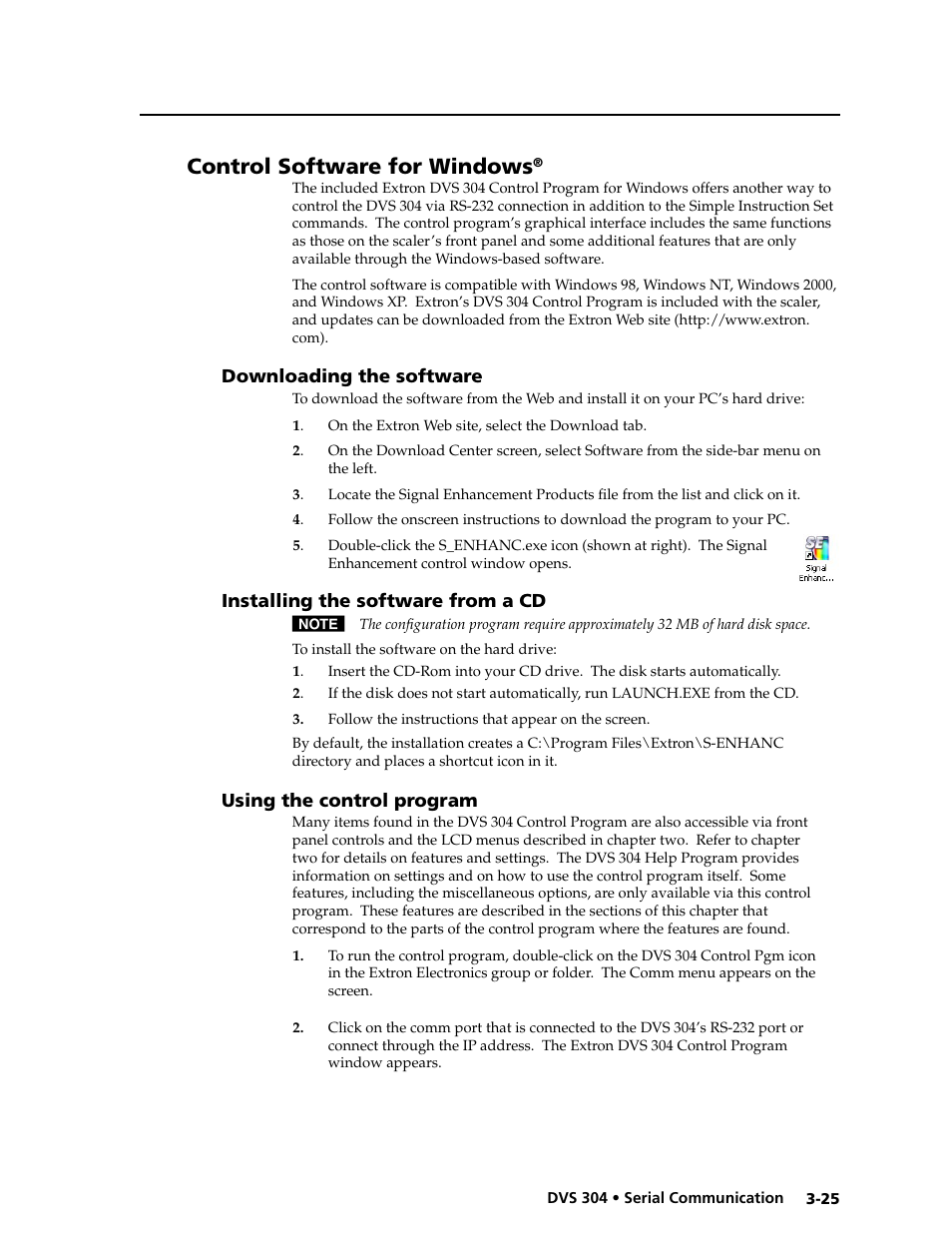 Control software for windows, Downloading the software, Installing the software from a cd | Using the control program | Extron electronic Digital Video Scaler Series DVS 304 AD User Manual | Page 65 / 96