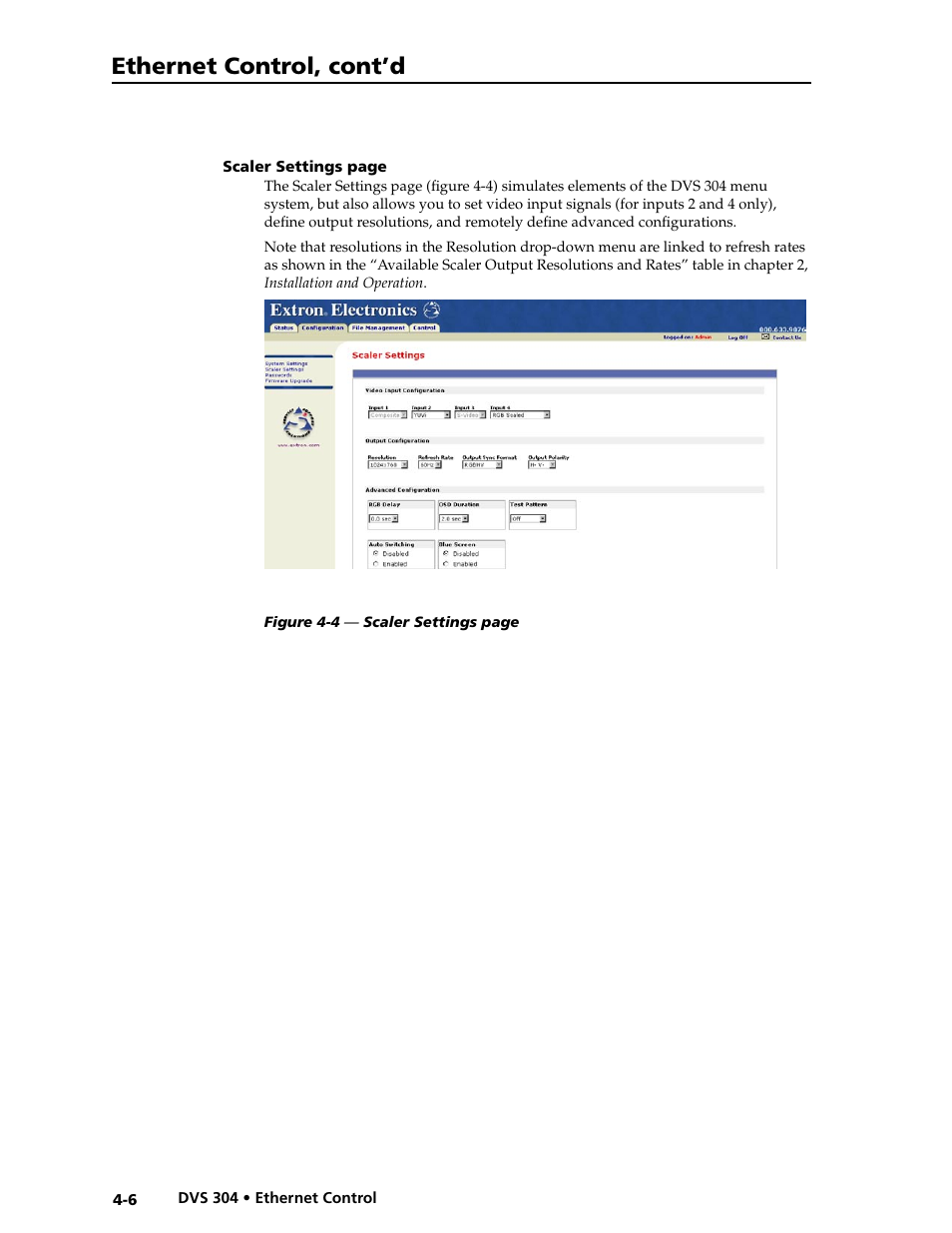 Ethernet control, cont’d | Extron electronic Digital Video Scaler Series DVS 304 AD User Manual | Page 74 / 96