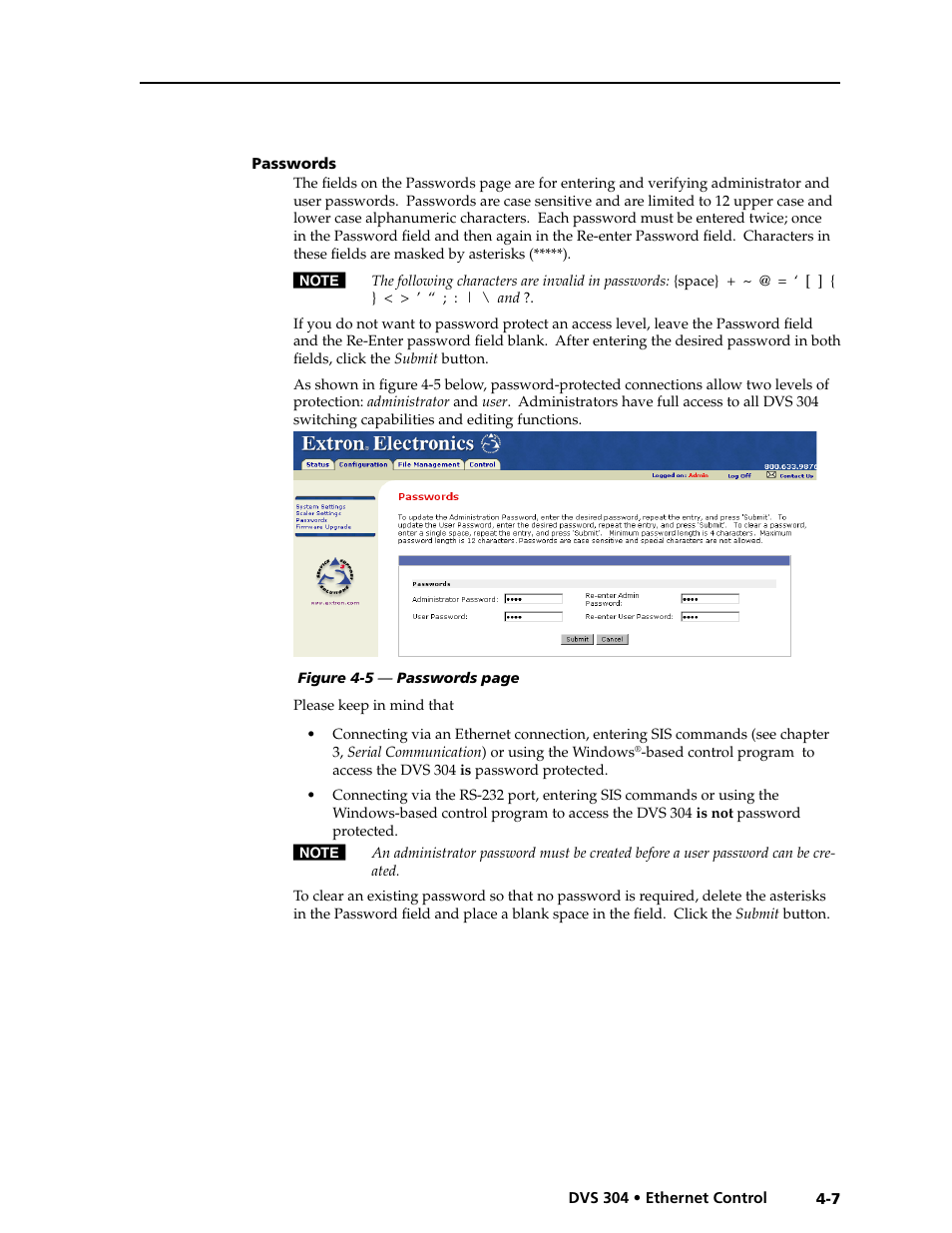 Passwords -7 | Extron electronic Digital Video Scaler Series DVS 304 AD User Manual | Page 75 / 96