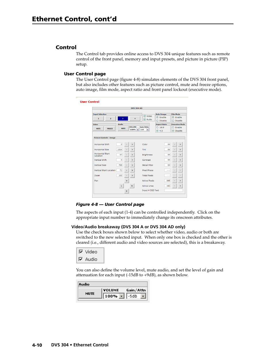 Control -10, Ethernet control, cont’d | Extron electronic Digital Video Scaler Series DVS 304 AD User Manual | Page 78 / 96
