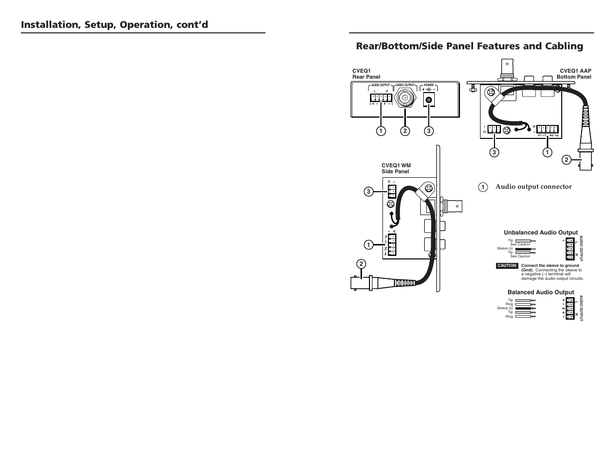 Front panel features and cabling, Rear/bottom/side panel features and cabling | Extron electronic CVEQ1 AAP User Manual | Page 8 / 15