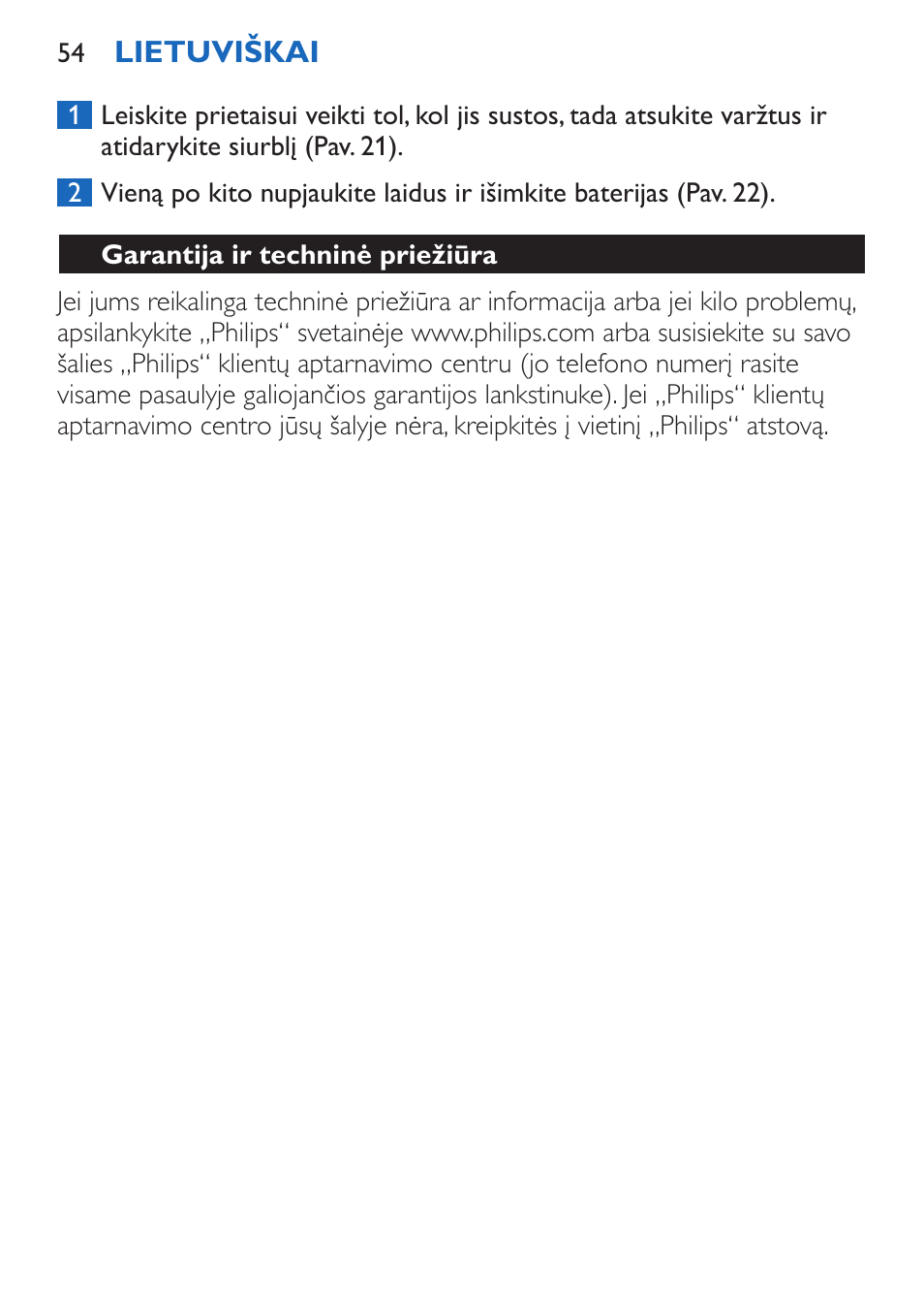 Garantija ir techninė priežiūra | Philips FC6050 User Manual | Page 54 / 108