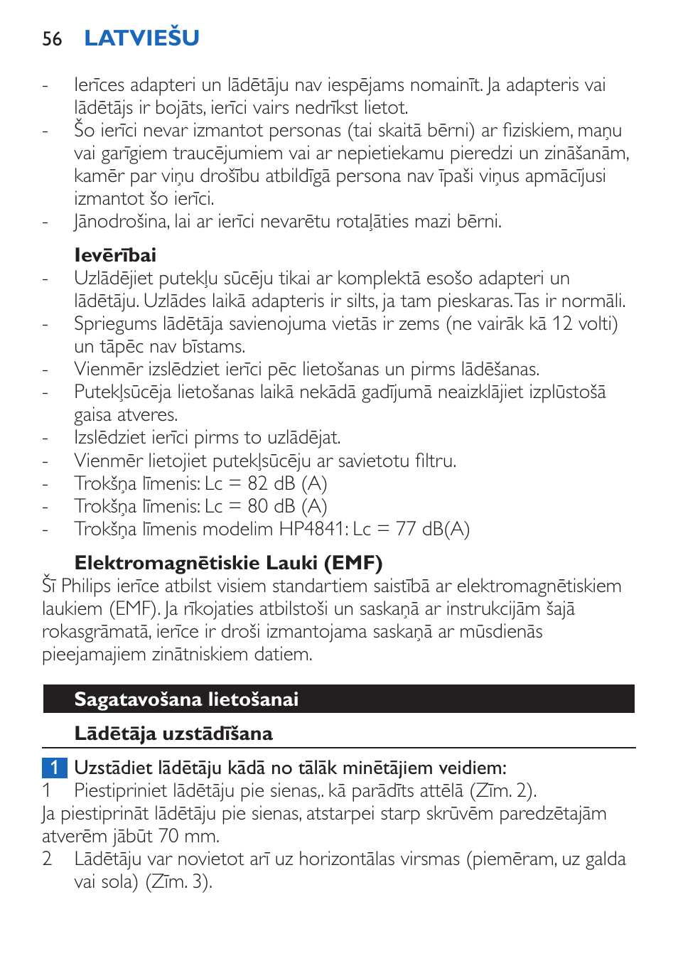 Ievērībai, Elektromagnētiskie lauki (emf), Sagatavošana lietošanai | Lādētāja uzstādīšana | Philips FC6050 User Manual | Page 56 / 108