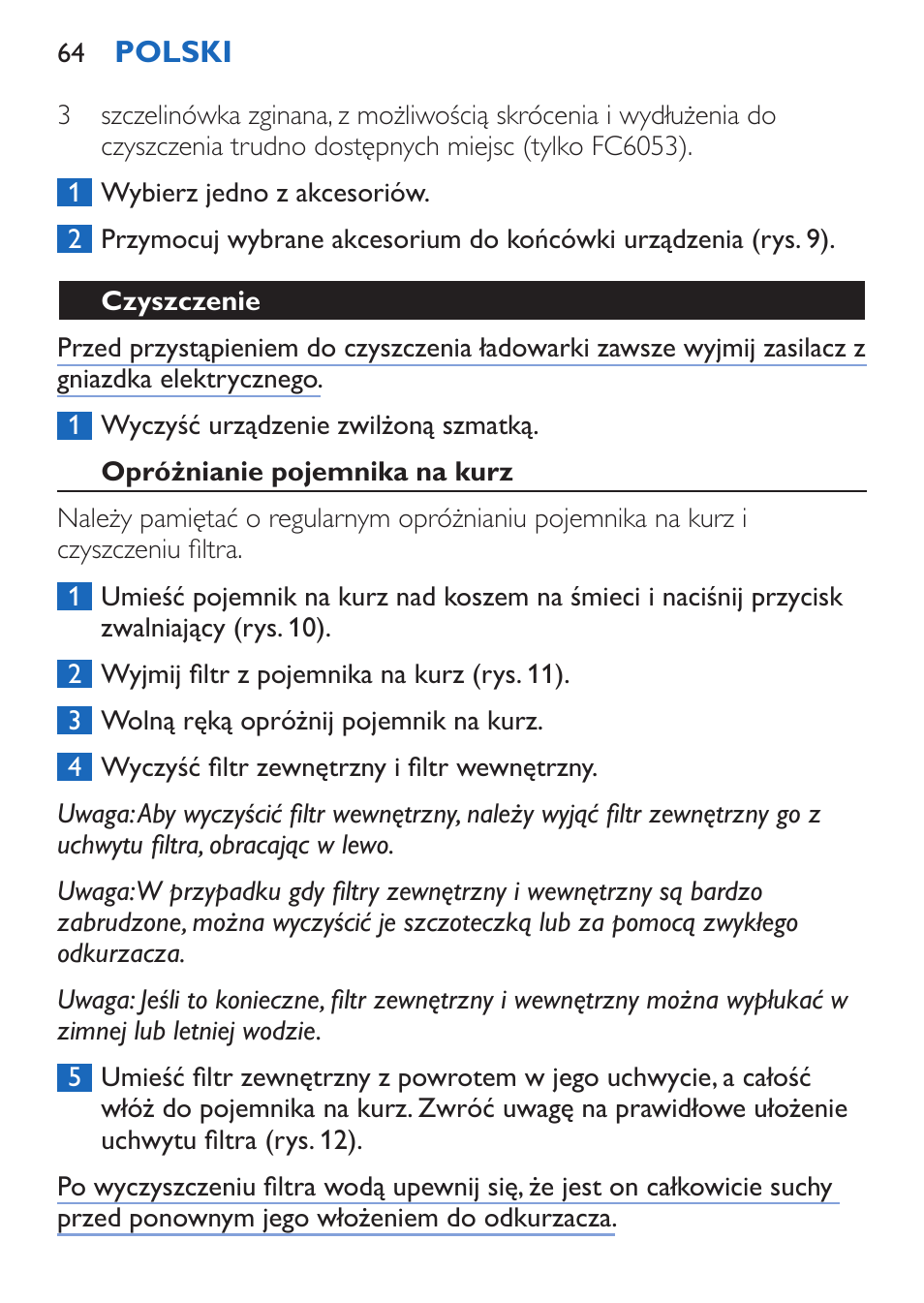 Czyszczenie, Opróżnianie pojemnika na kurz | Philips FC6050 User Manual | Page 64 / 108