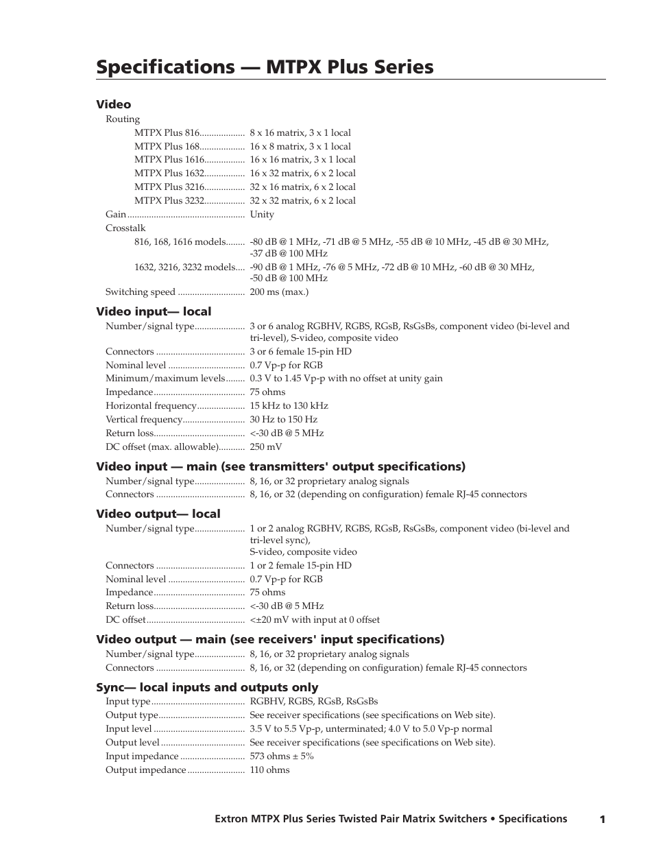 Extron electronic MTPX Plus Series User Manual | 4 pages