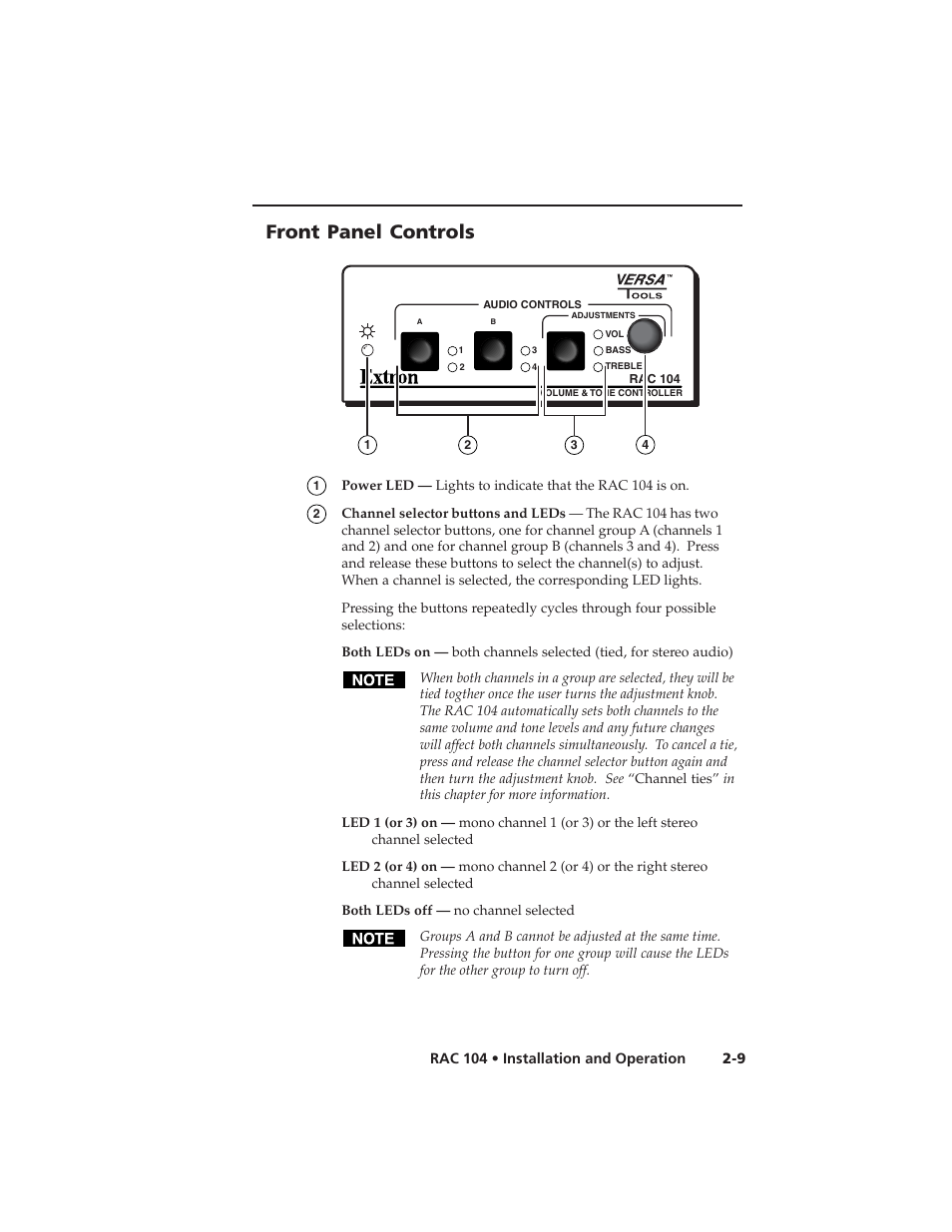Front panel controls | Extron Electronics RAC 104 User Manual | Page 21 / 44