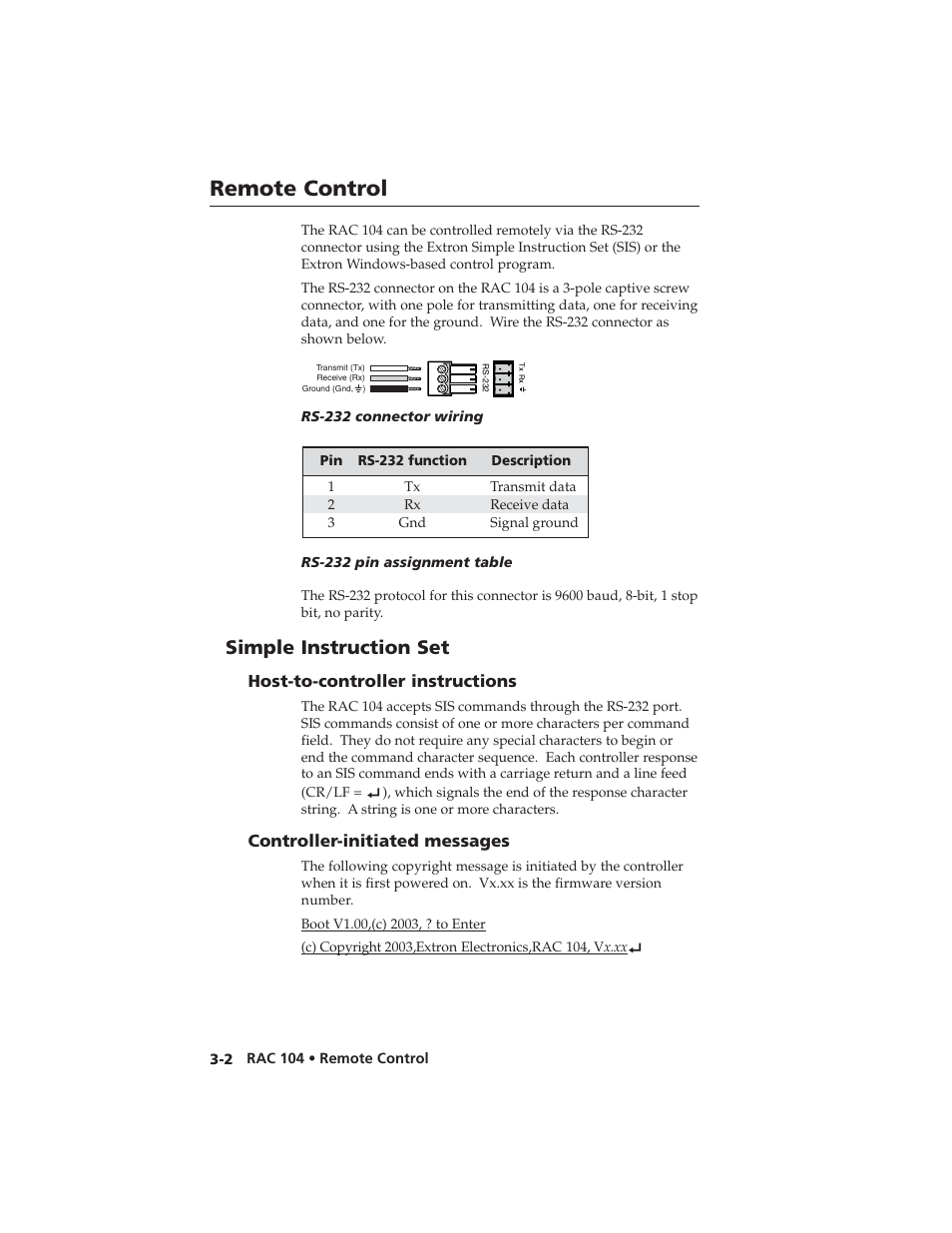 Remote control, Simple instruction set | Extron Electronics RAC 104 User Manual | Page 26 / 44