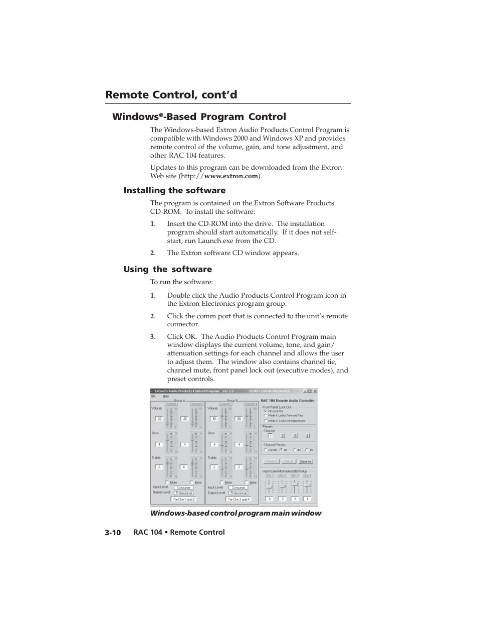 Remote control, cont’d, Windows, Based program control | Extron Electronics RAC 104 User Manual | Page 34 / 44