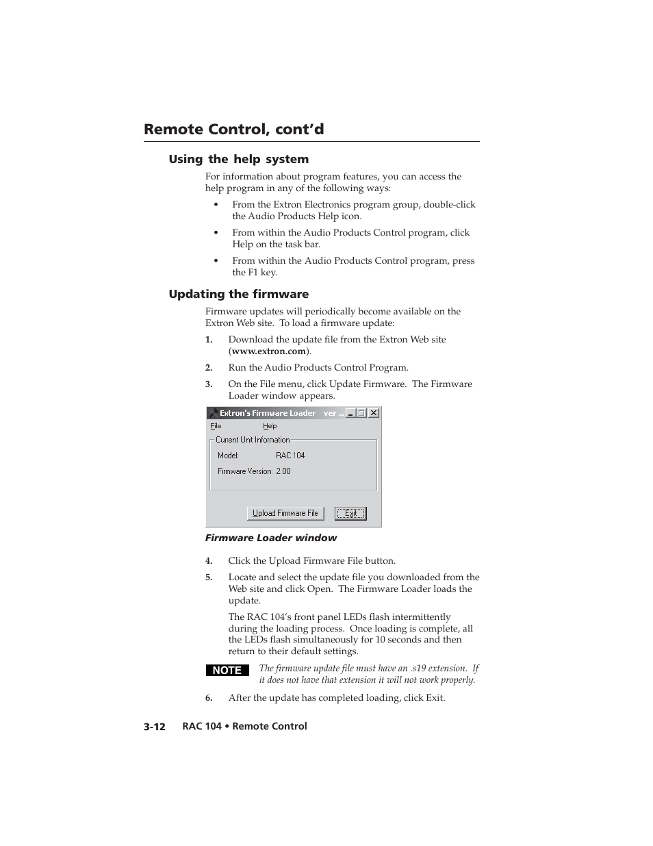 Remote control, cont’d | Extron Electronics RAC 104 User Manual | Page 36 / 44