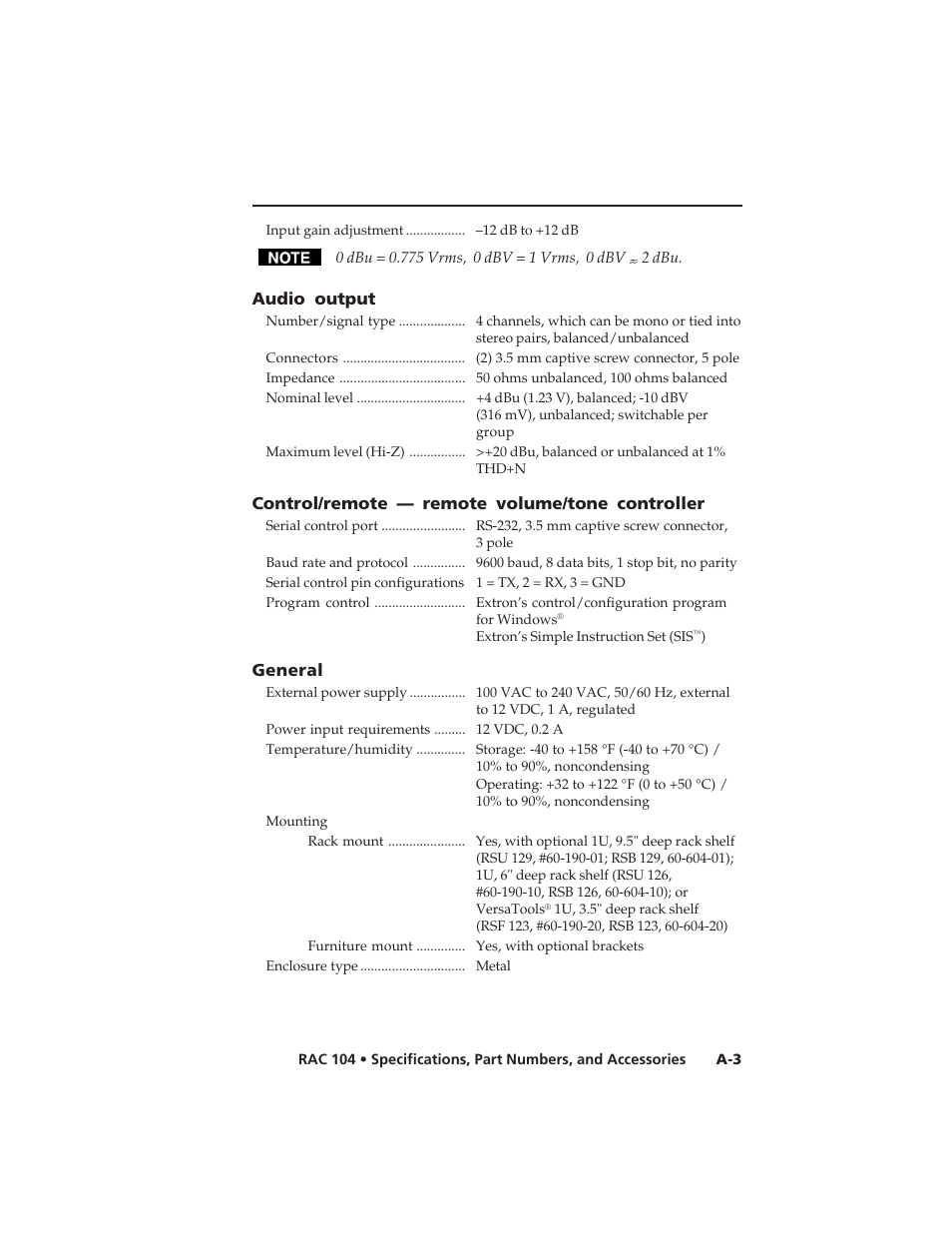 Extron Electronics RAC 104 User Manual | Page 41 / 44
