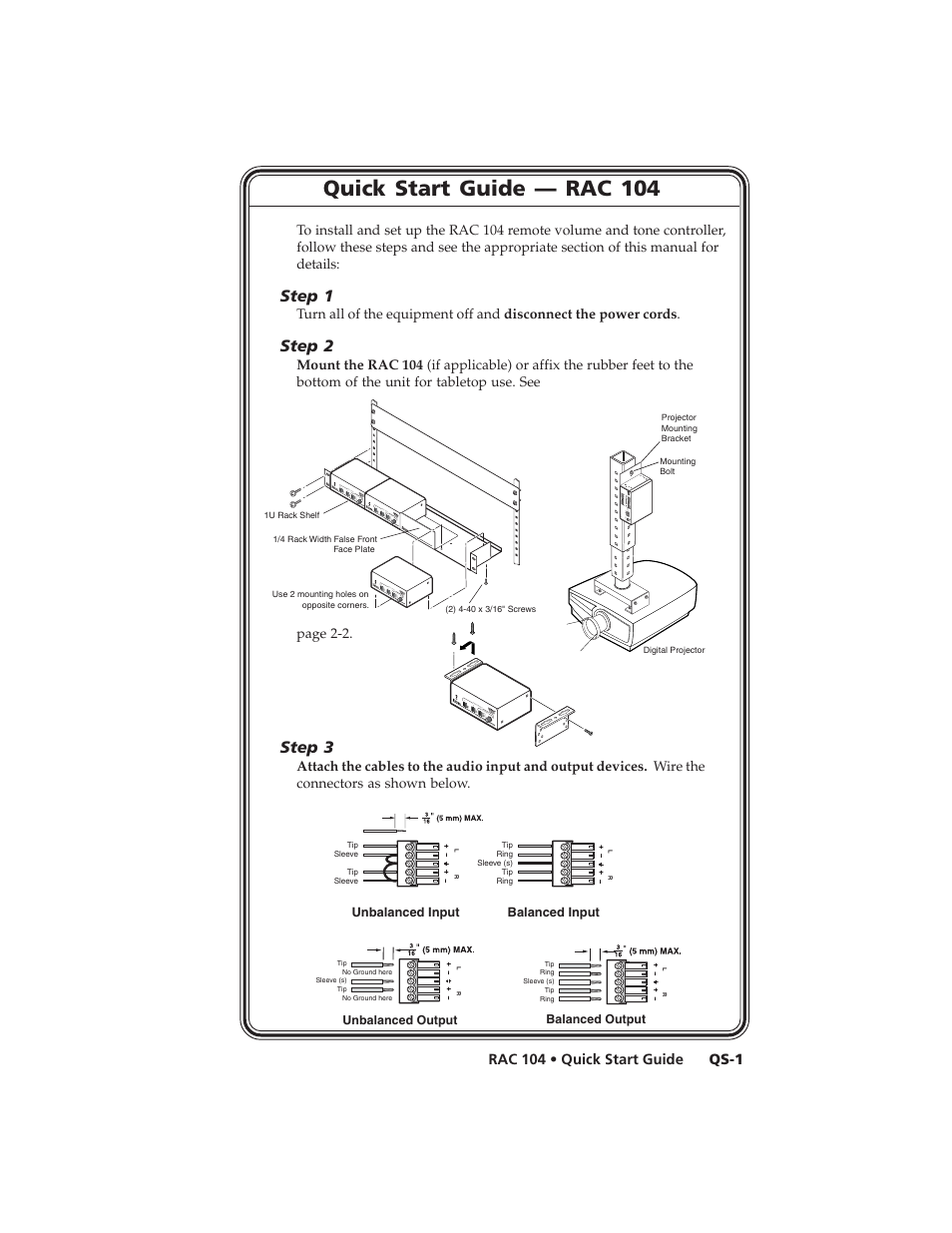 Quick start guide — rac 104 | Extron Electronics RAC 104 User Manual | Page 5 / 44
