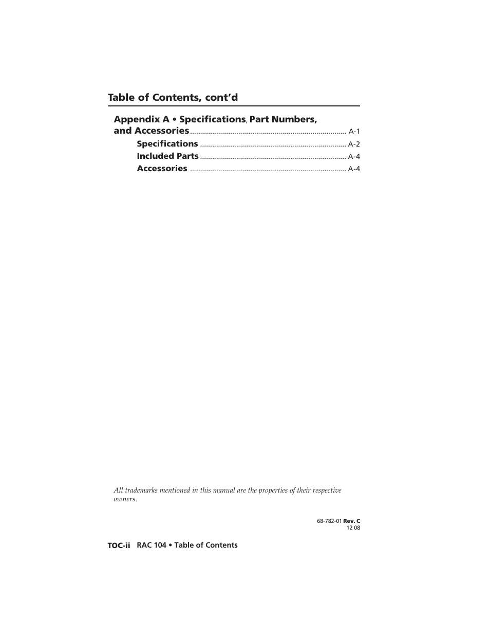 Table of contents, cont’d | Extron Electronics RAC 104 User Manual | Page 8 / 44
