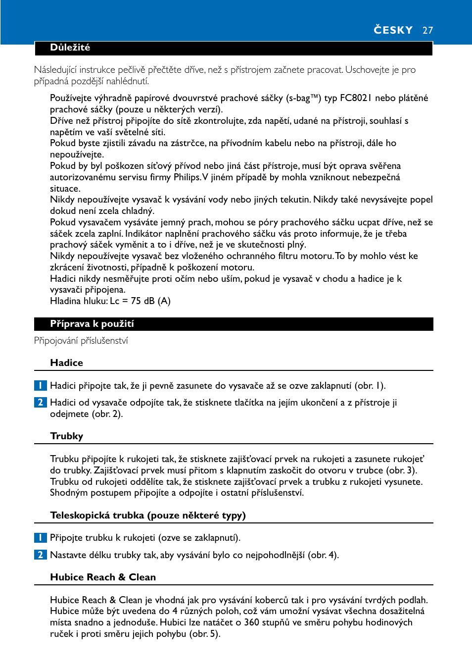 Česky 27 | Philips FC9122 User Manual | Page 27 / 84