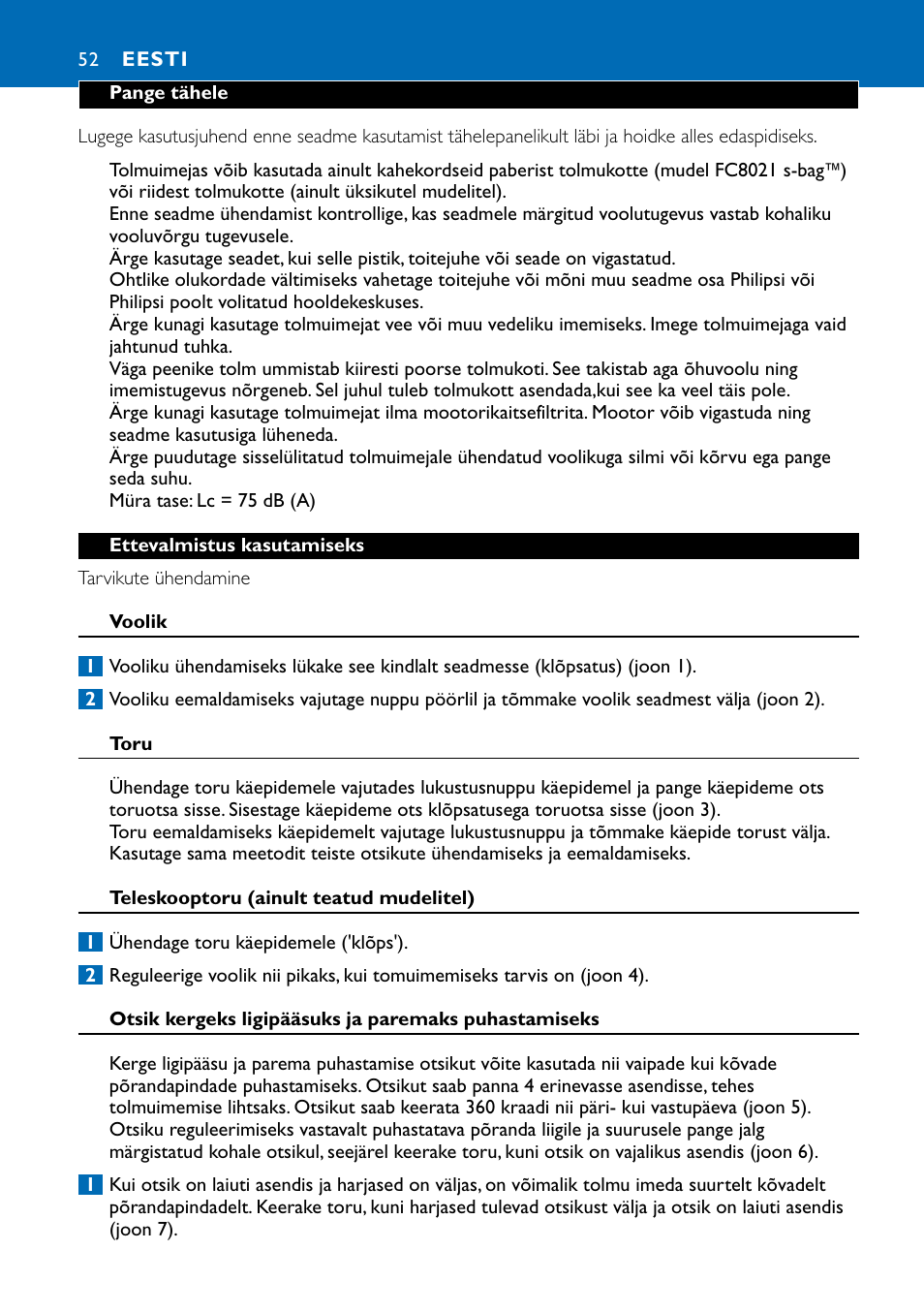 Eesti 52 | Philips FC9122 User Manual | Page 52 / 84