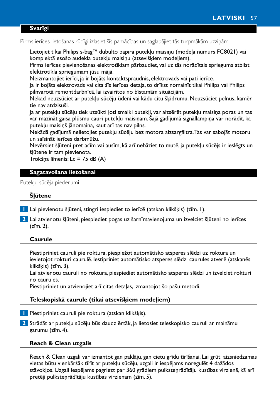 Latviski 57 | Philips FC9122 User Manual | Page 57 / 84