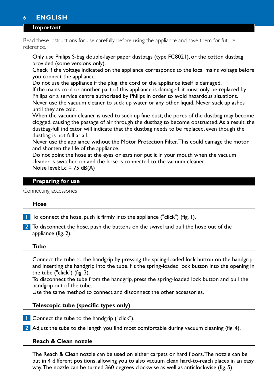 English 6 | Philips FC9122 User Manual | Page 6 / 84