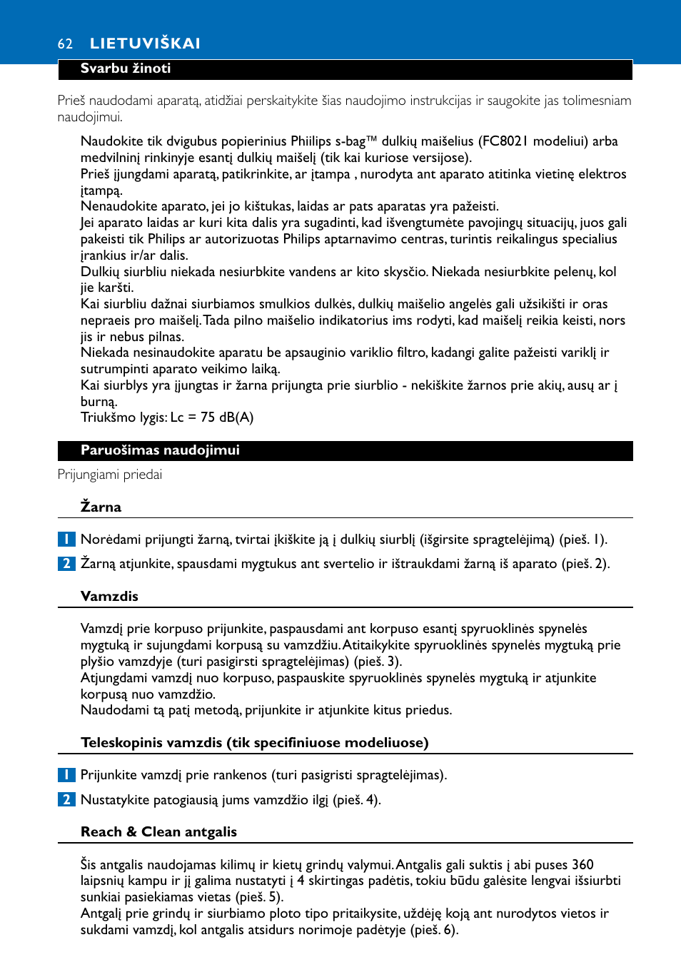 Lietuviškai 62 | Philips FC9122 User Manual | Page 62 / 84