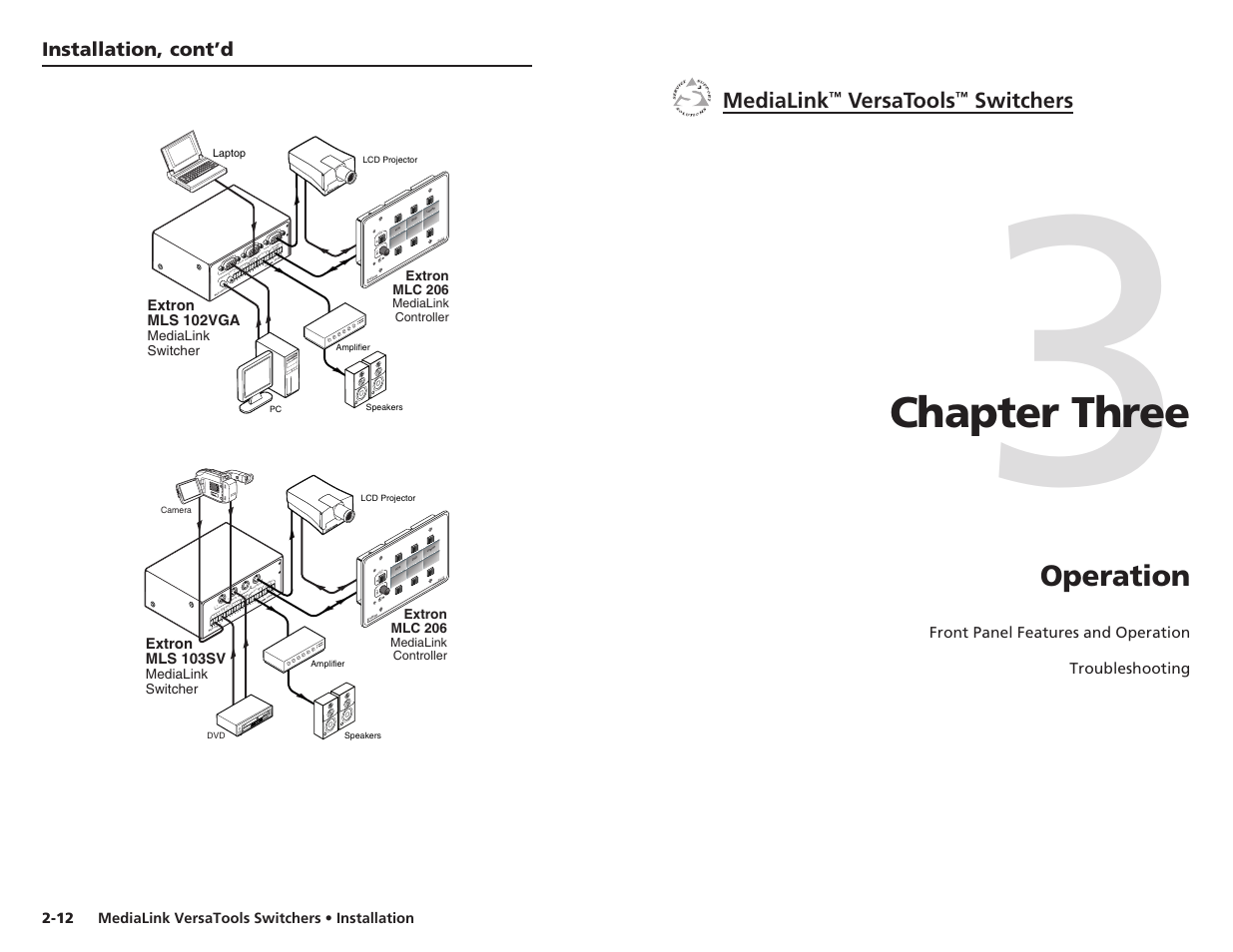 Ch.3: operation, Chapter 3 • operation, Chapter three | Operation | Extron electronic MLS 103 V User Manual | Page 12 / 25