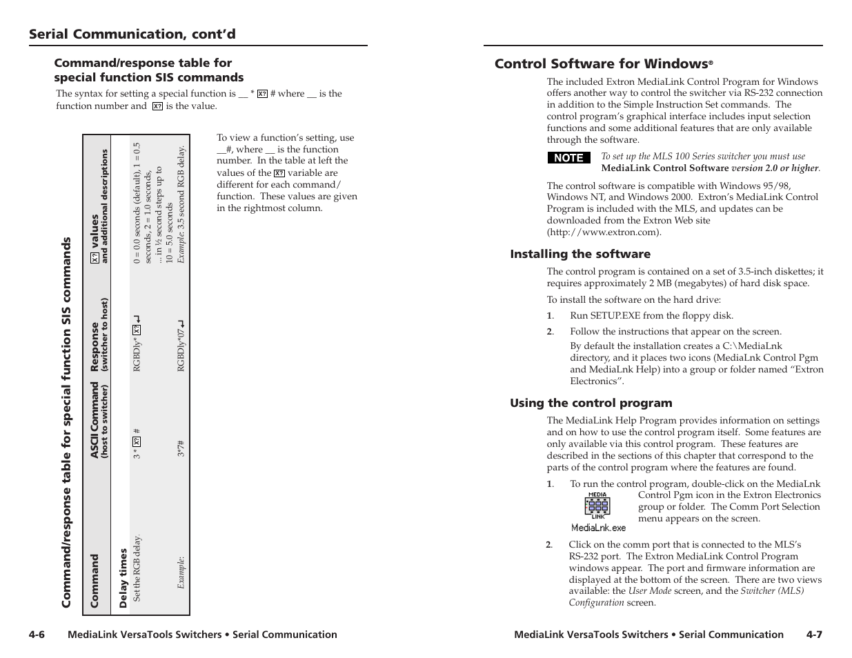 Control software for windows, Installing the software -7, Using the control program -7 | Extron electronic MLS 103 V User Manual | Page 18 / 25