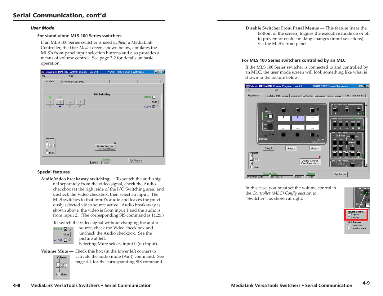 Serial communication, cont’d | Extron electronic MLS 103 V User Manual | Page 19 / 25