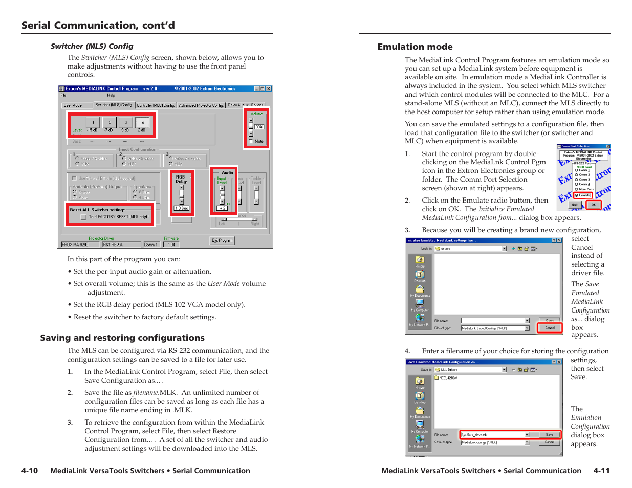 Serial communication, cont’d | Extron electronic MLS 103 V User Manual | Page 20 / 25
