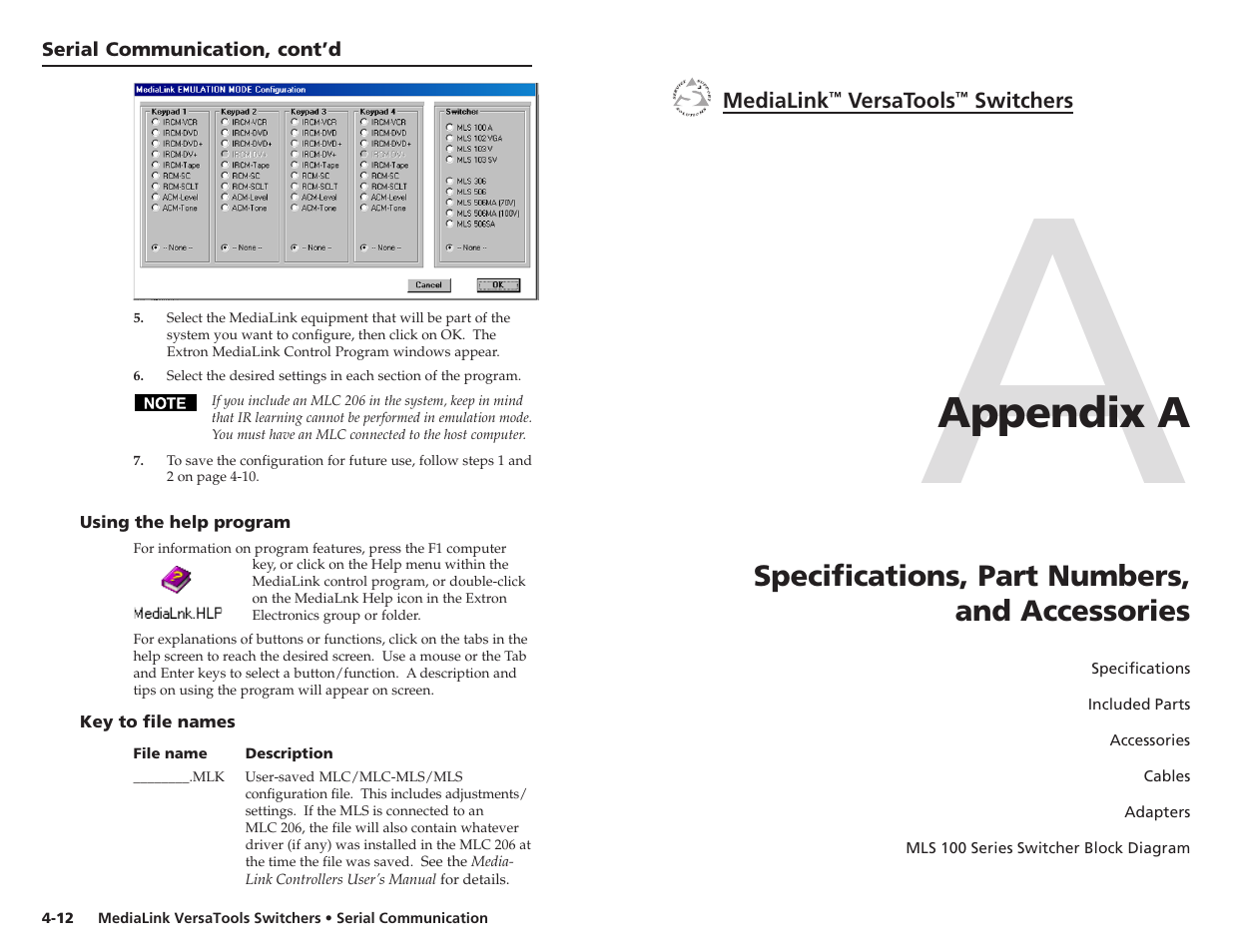Appendix a • specifications, Part numbers, And accessories | Appendix a | Extron electronic MLS 103 V User Manual | Page 21 / 25
