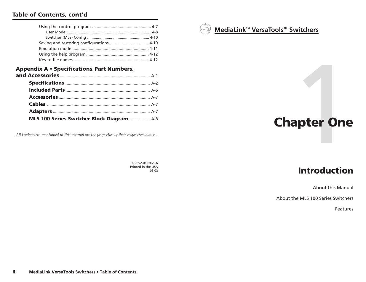 Ch.1: introduction, Chapter 1 • introduction, Chapter one | Extron electronic MLS 103 V User Manual | Page 5 / 25