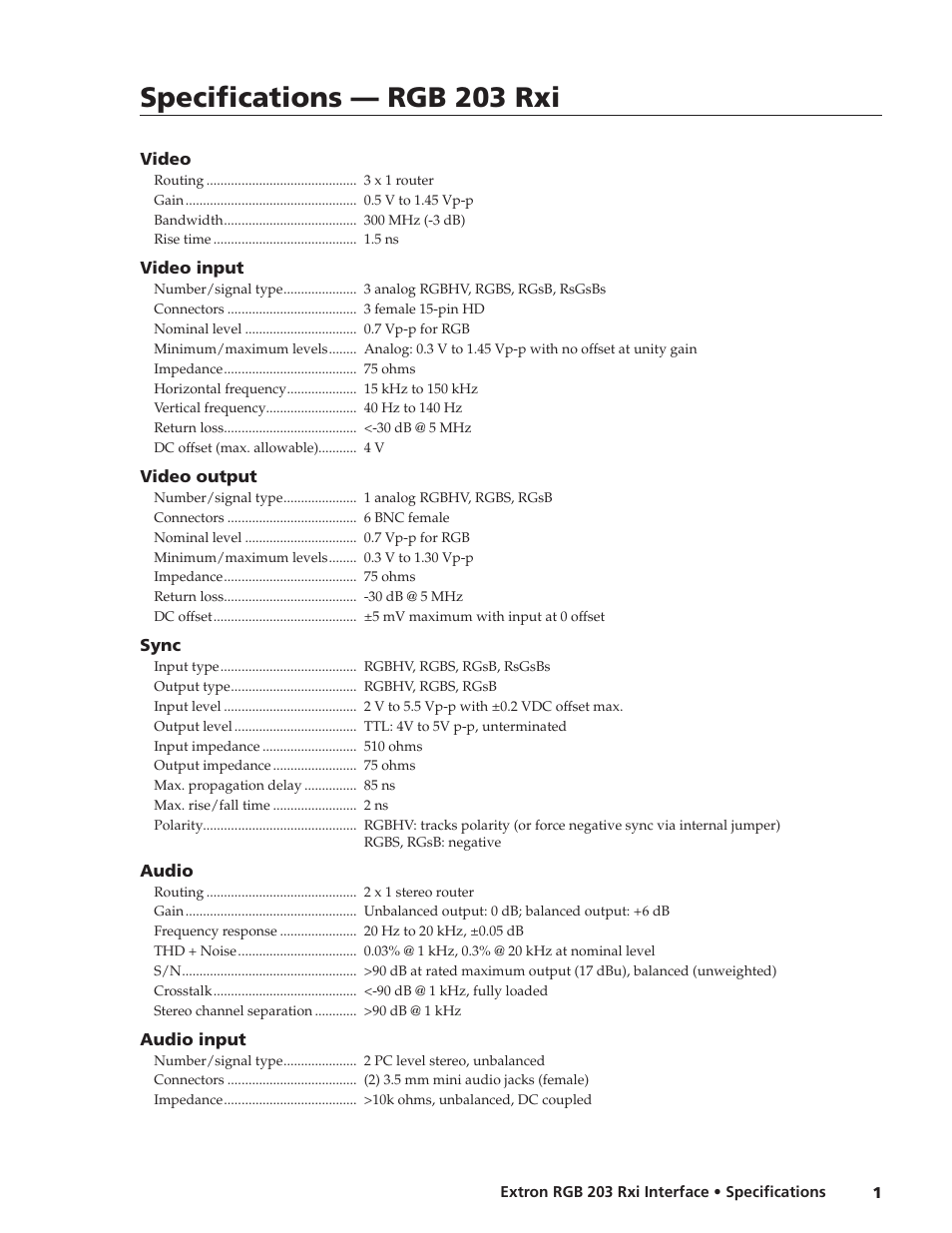 Extron electronic Interface RGB 203 Rxi User Manual | 2 pages